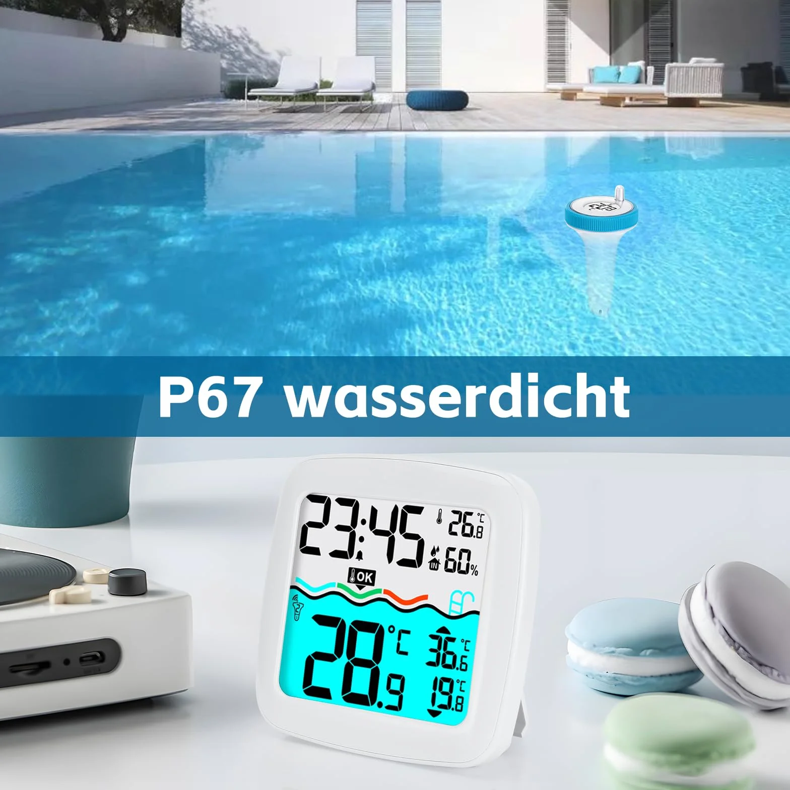 Thermomètre de Piscine Connecté Sans Fil IP67 Flotter Bleu