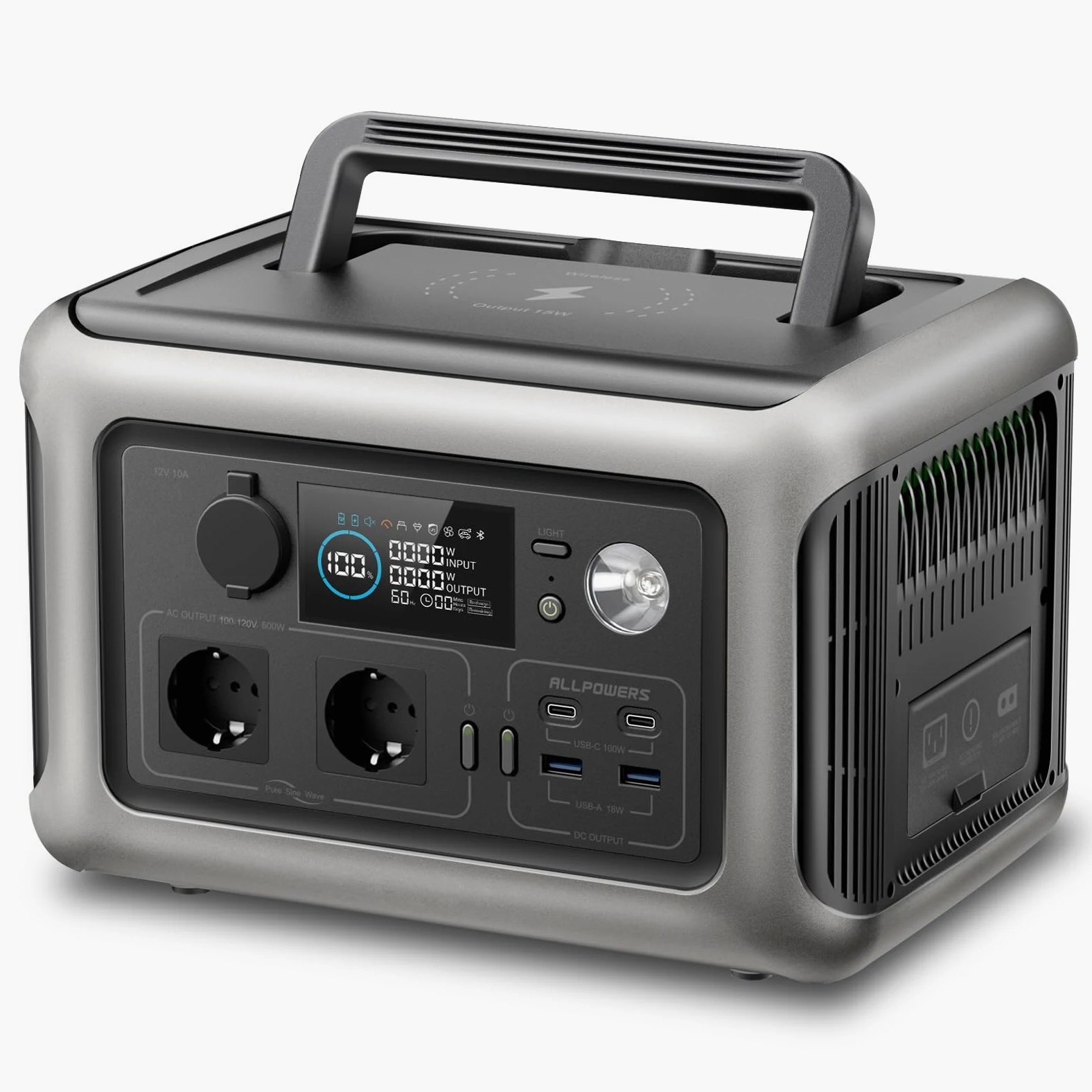 ALLPOWERS R600 Station électrique portable 299Wh, batterie LiFeP04 avec 3500 cycles+, Recharge de 0 à 80% en 30 minutes, Chargement rapide sans fil 15W, générateur solaire pour camping, extérieur
