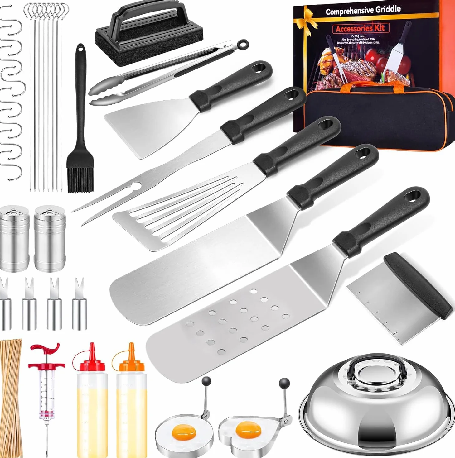 Kit d'accessoires de Barbecue en Acier Inoxydable, Spatule Plancha Set, 21 Pièces