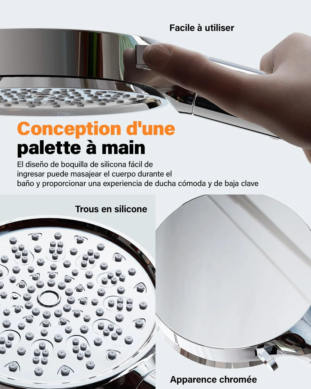 Cobbe Filtre Pommeau de Douche Anti Calcaire 20 Étapes Tuyau 1,5M 6 Types de Jets Haute Pression Chromé