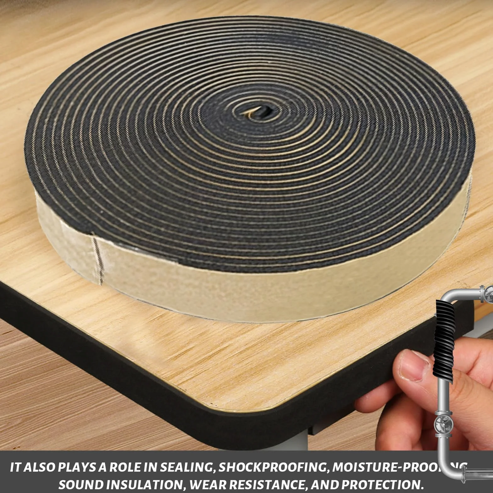 Bande de Mousse Auto-Adhésive 10m × 50mm × 5mm Ruban Isolant d'Étanchéité Noir pour Chauffage, Ventilation et Climatisation