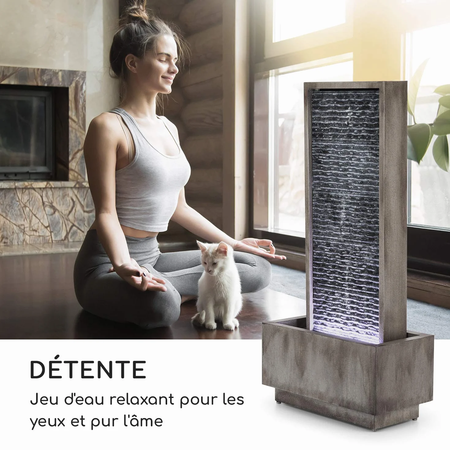 Blumfeldt Imperia Grey Edition Fontaine de Jardin Décorative avec Pompe 10W, IPX8, LED, Métal Galvanisé, Gris