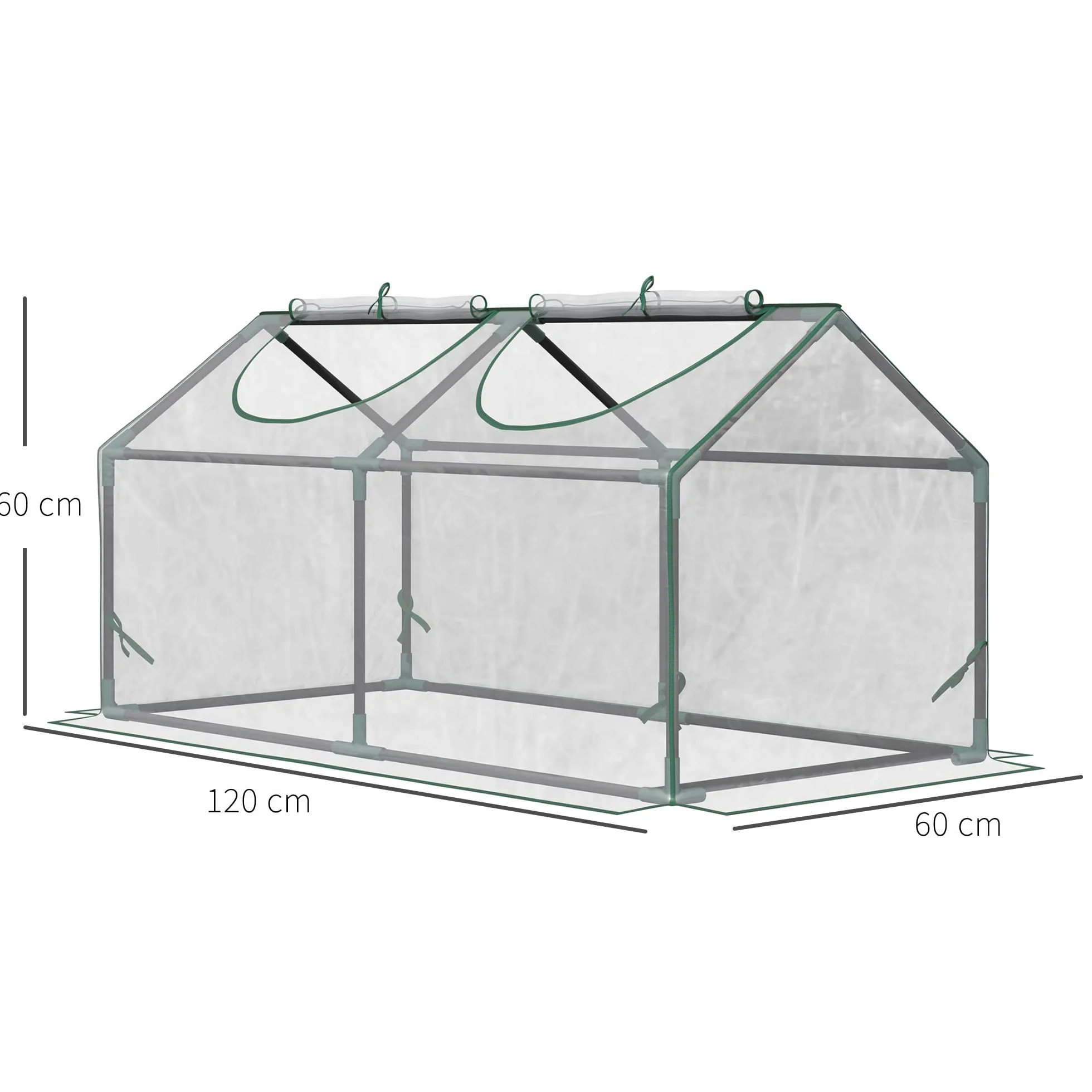 Outsunny Serre de Jardin, Mini Serre, 2 fenêtres zippées et enroulables, Couverture en Plastique, Cadre en Acier, 120 x 60 x 60 cm, Transparent