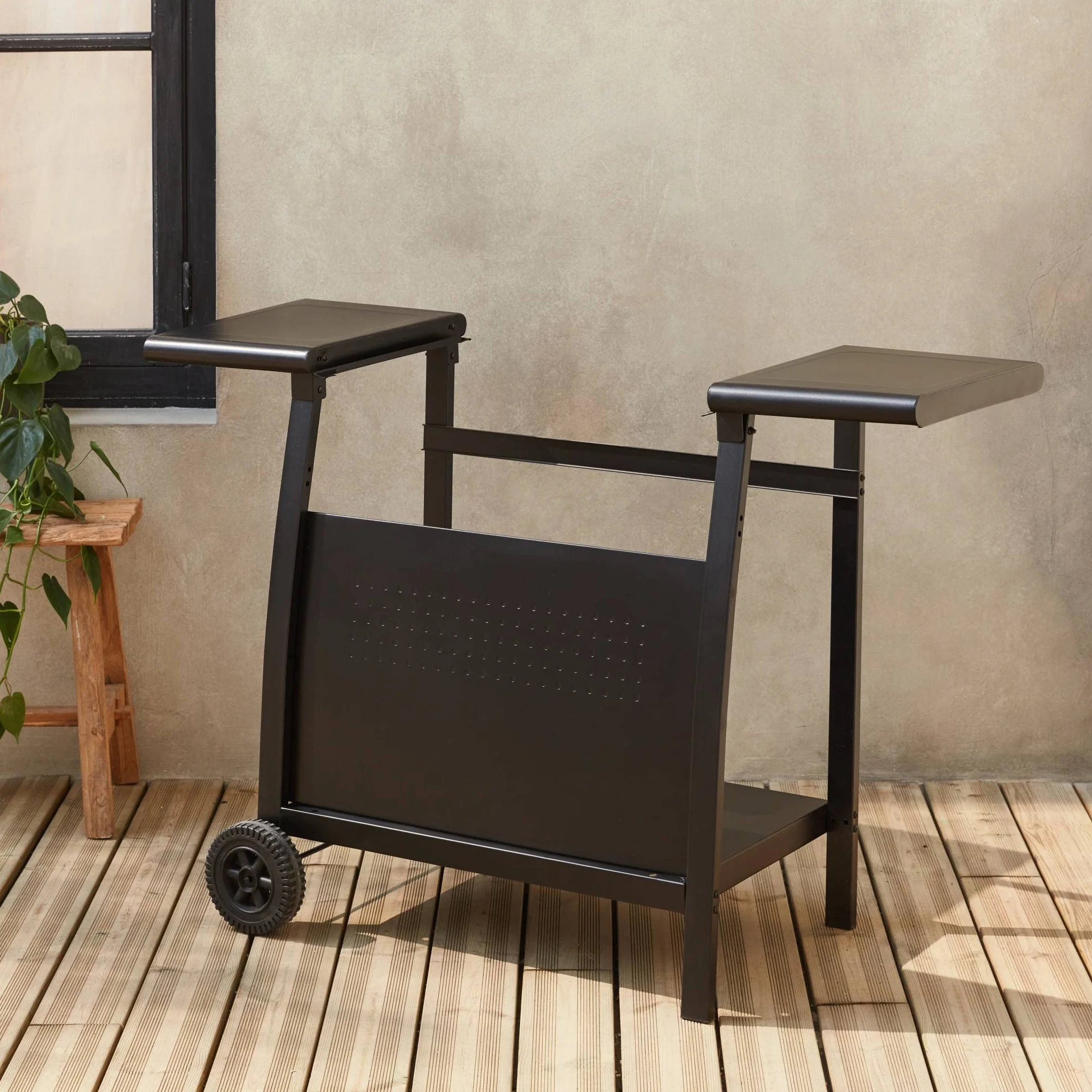 Alice's Garden Chariot Barbecue Porthos 3 brûleurs Noir Desserte plancha gaz roulettes