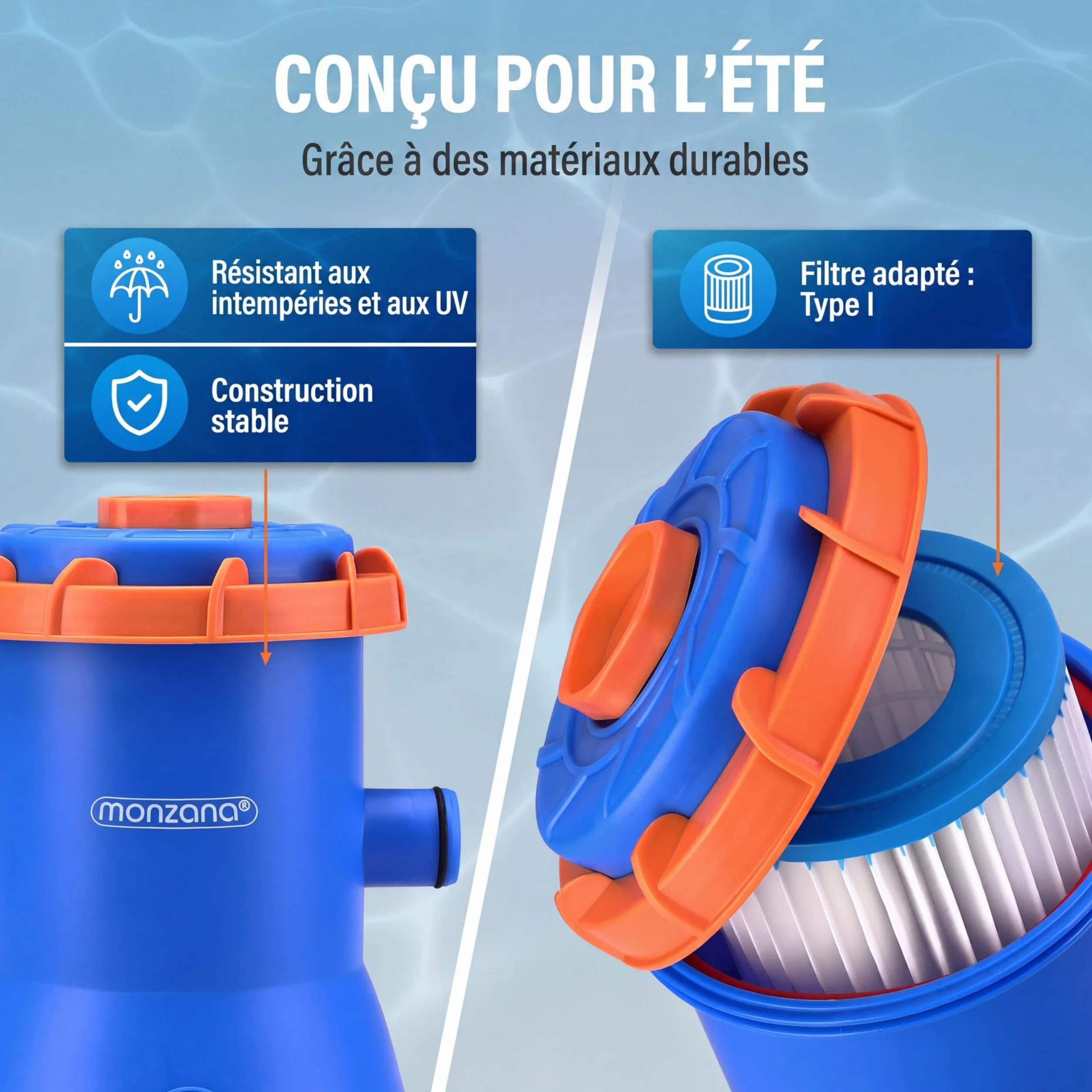 Monzana Pompe de Filtration pour Piscine MZP90 3.800 l/h Puissance 90W Cartouche de Filtration filtrante tuyaux Pompe Piscine Eau