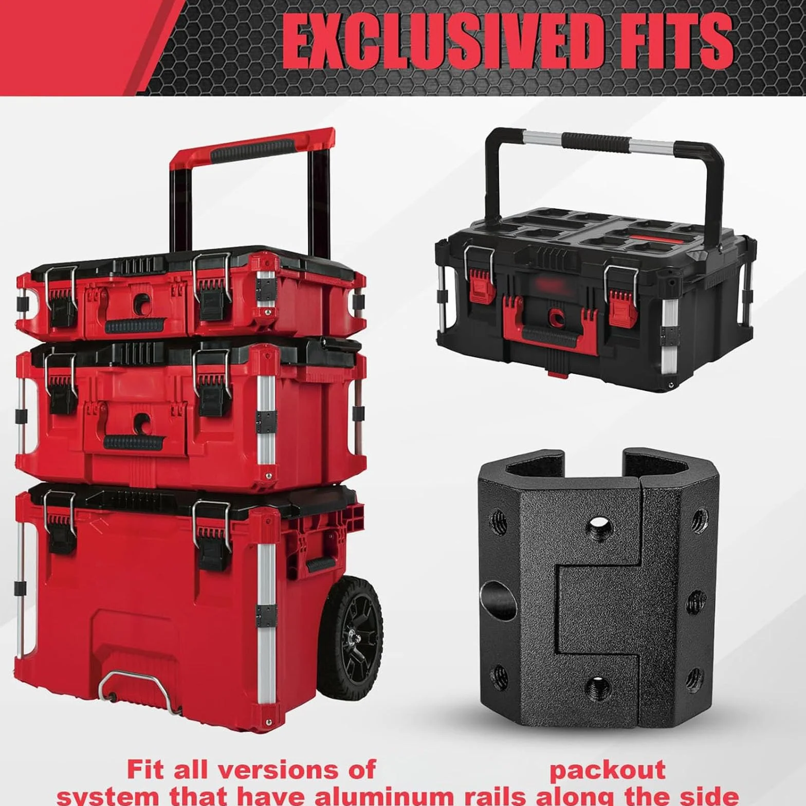 Pochettes à outils avec clip pour boîtes à outils d'angle, systèmes de rails, adaptateurs universels en aluminium