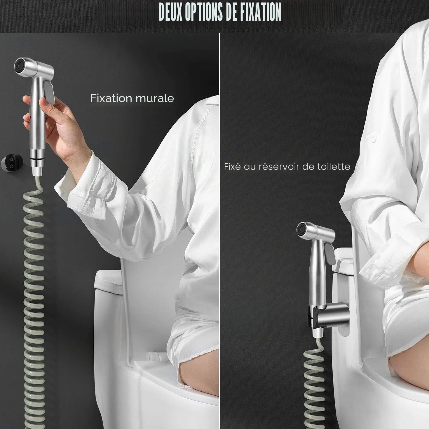 Pulvérisateur de bidet portable ABS 150 cm avec tuyau télescopique flexible pour salle de bain