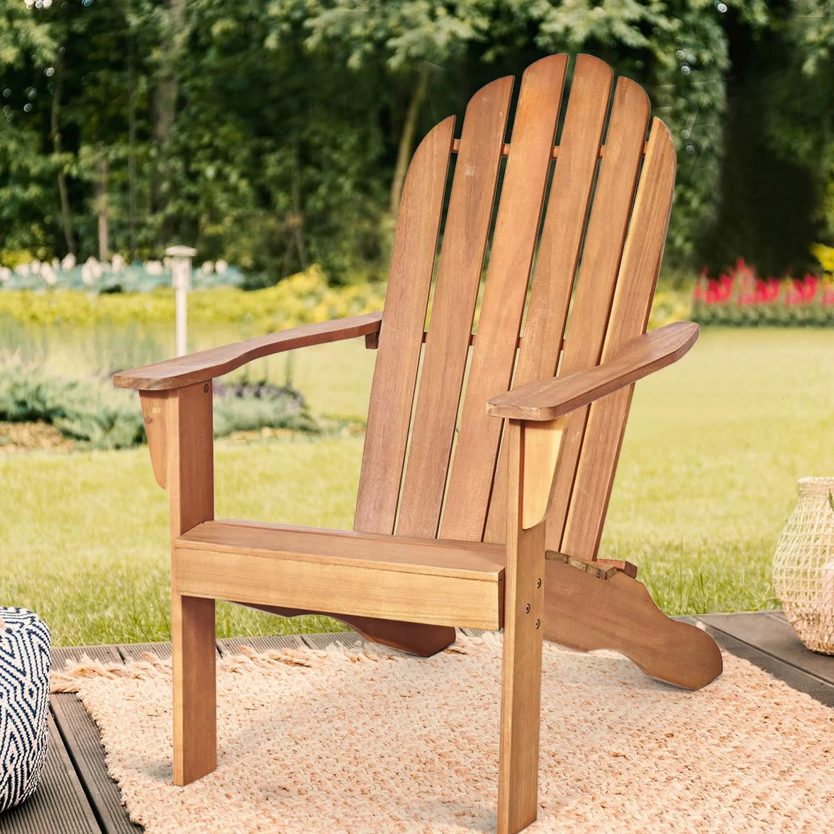 COSTWAY Chaise de Jardin Extérieur Adirondack en Bois Résistant aux Intempéries avec Dossier Incurvé Charge Max. 170KG pour Jardin/Patio/Pelouse et Terrasse