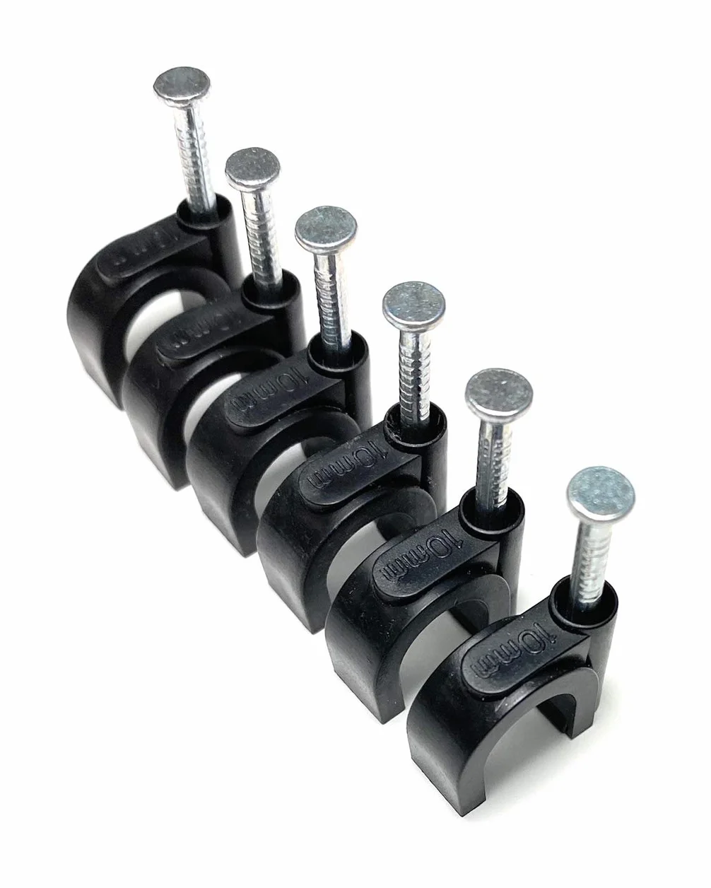 100 clips de câble ronds noirs type K 10 mm avec fixations à clous