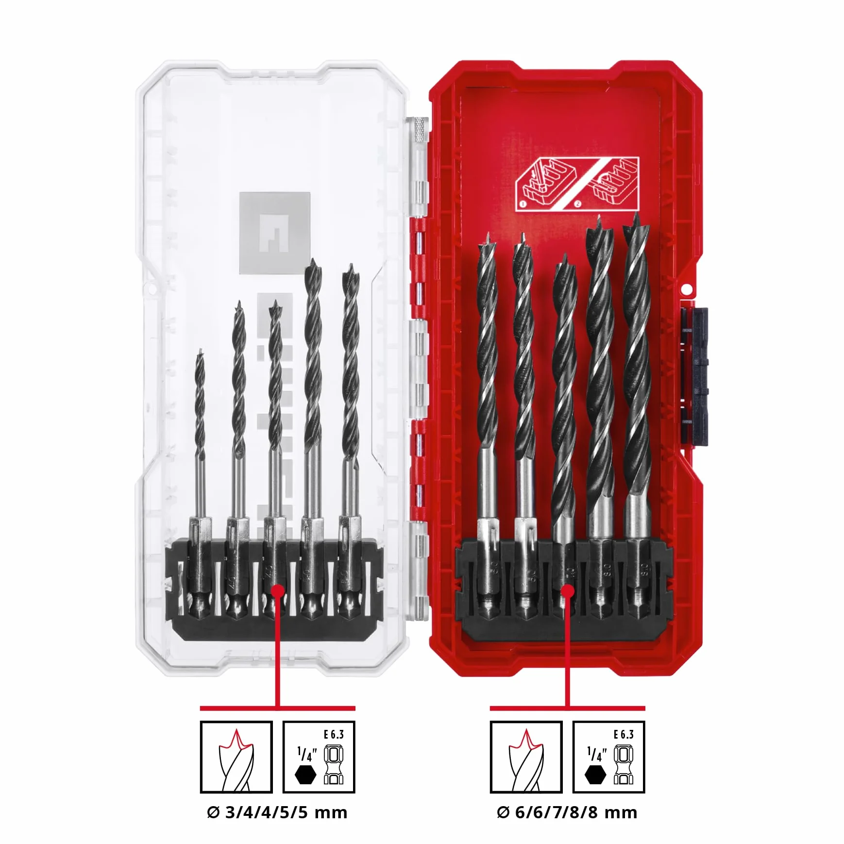 Einhell S-CASE 10 szt. zestaw wierteł do drewna C45 6.3 mm