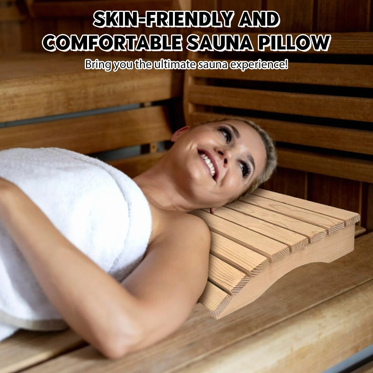 Appuie-tête ergonomique en bois durable pour sauna - Coussin de sauna - Accessoire sauna 35 x 32 x 8,5 cm