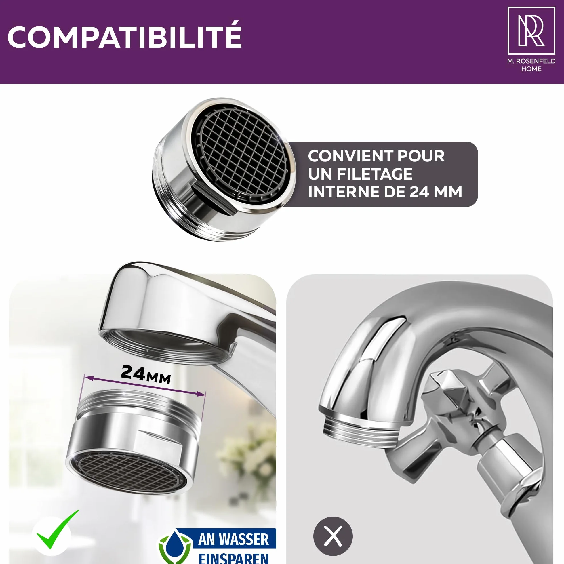 Mousseur Robinet M24 Laiton Chromé Économiseur d'Eau Filtre Anticalcaire 5 L/min