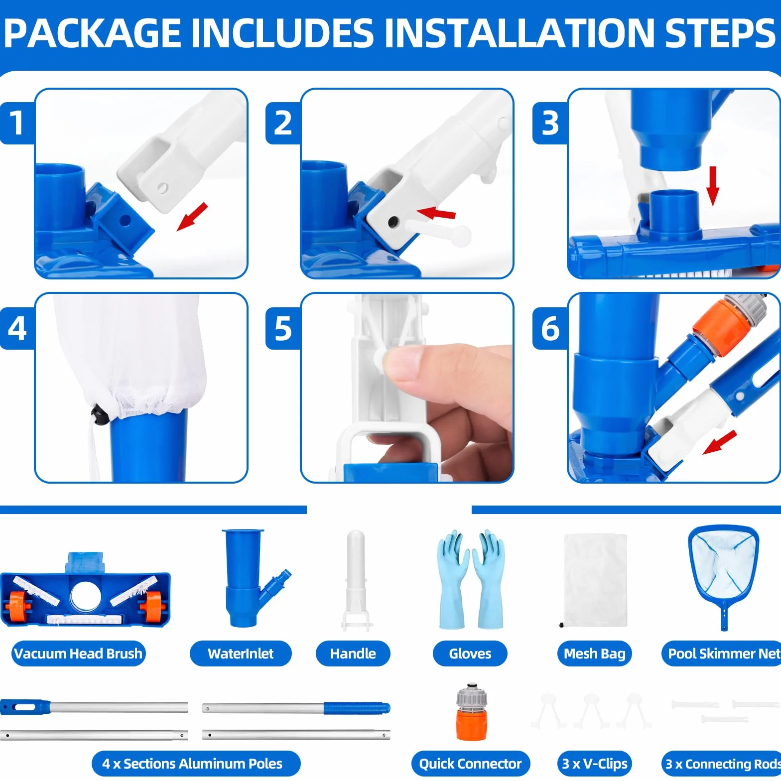 Aspirateur de Piscine,Kit de Nettoyage par Aspiration,Kit d'entretien pour Piscine,Balai Aspirateur Piscines Filtre,Aspirateurs Portable pour Petites Piscines, Spa, Ja-cuzzi, Bain à Remous