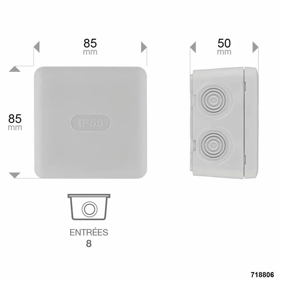 Boite de dérivation étanche IP55 85x85x50mm DEBFLEX Gris