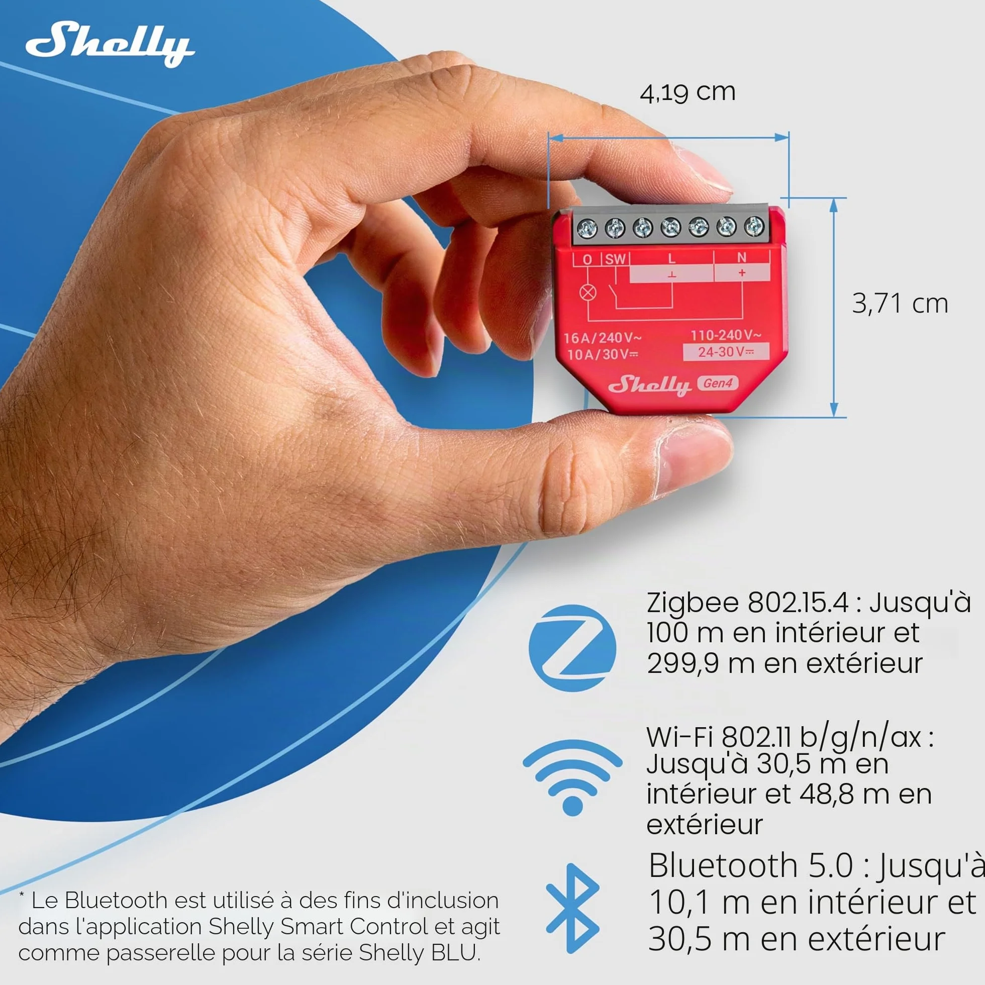 Shelly 1PM Gen4 Interrupteur Matter Zigbee Wi-Fi 1 Canal 16A Mesure Consommation Électrique Lot de 2
