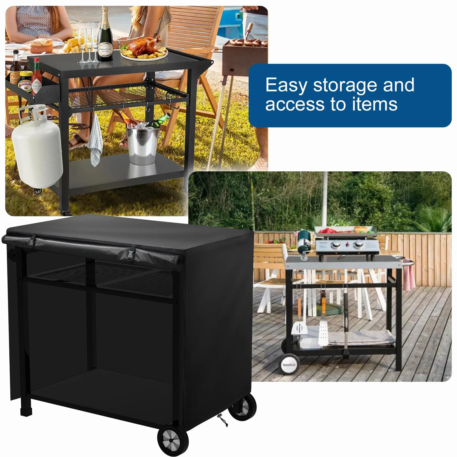 Cuisine d'extérieur Table d'appoint Housse, 100 x 80 x 60 cm Housse imperméable pour table pour chariot de service Chariot de barbecue pour terrasse Four à pizza