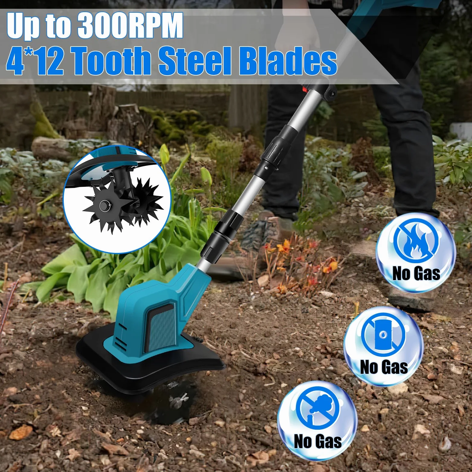 Motobineuse Électrique sans Fil 550W, Motoculteur Batterie 20cm | Moteur Brushless 550W, 2 Batteries 4.0Ah, Largeur 20cm, Profondeur 15cm, 4 Lames Acier, Poignée Ajustable, Double Sécurité