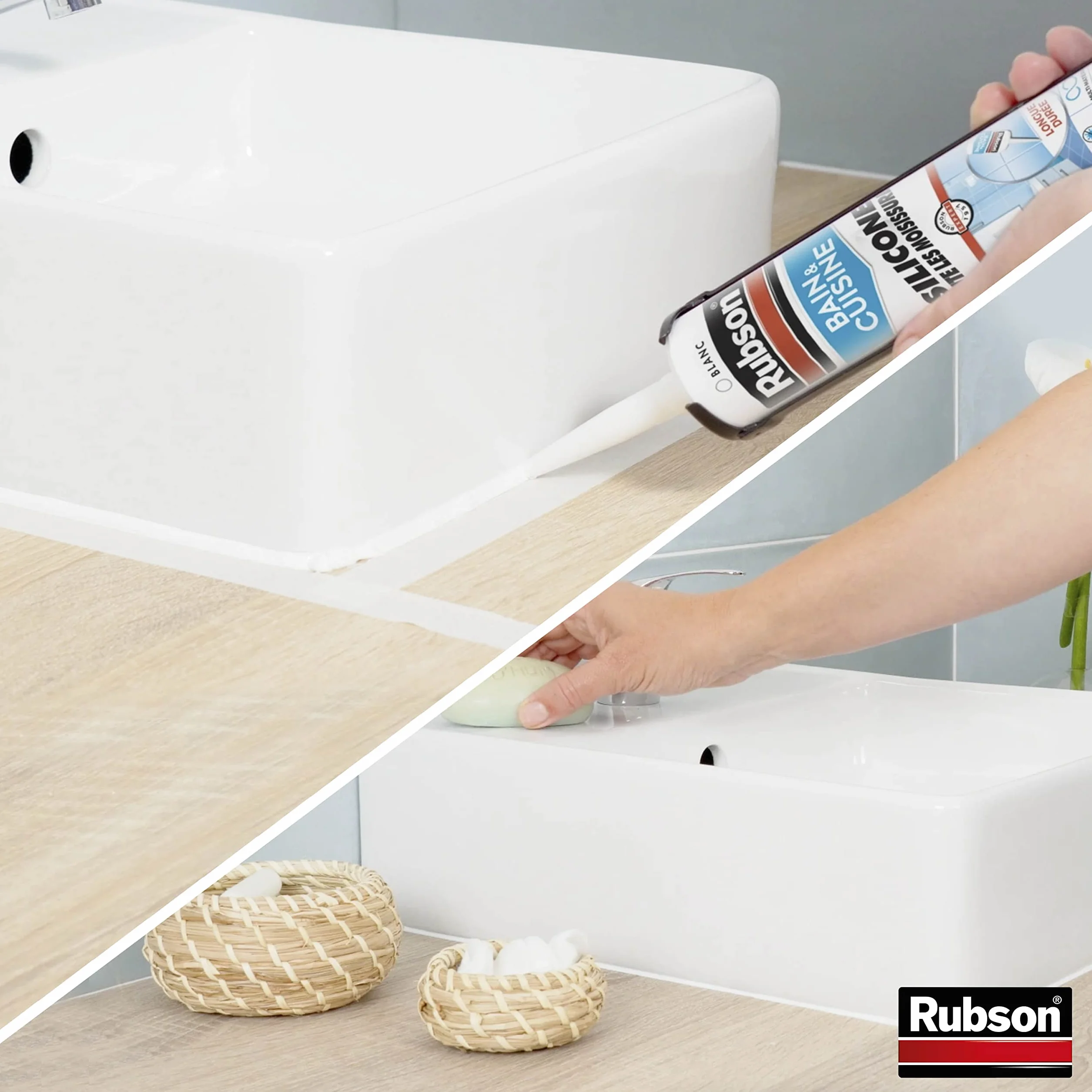 Rubson Mastic Bain & Cuisine Silicone Évite Les Moisissures Blanc 280 ml Antifongique