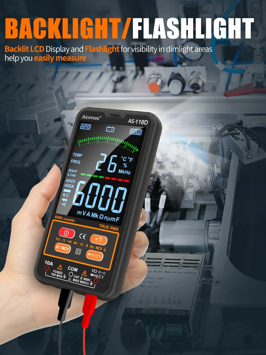Multimetre Numerique intelligent TRMS AS-118D Voltmetre Ampèremètre Automatique Mesure Tension Courant Capacité Résistance