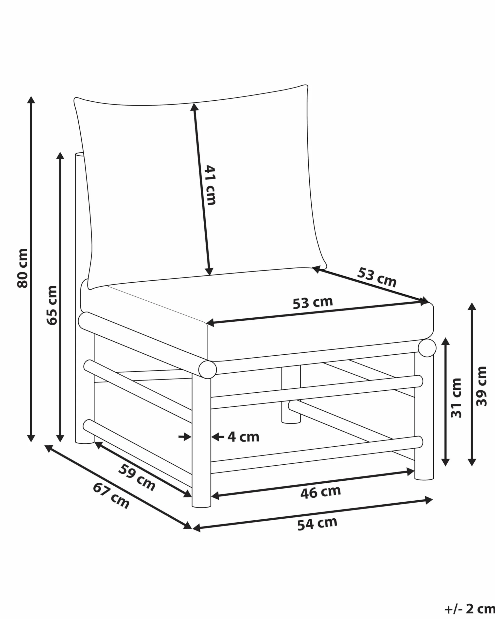 Beliani 1 Place de Siège de Jardin Modulable en Bambou sans Accoudoirs Rembourré avec Coussins Extérieur Blanc Cassé Cerreto