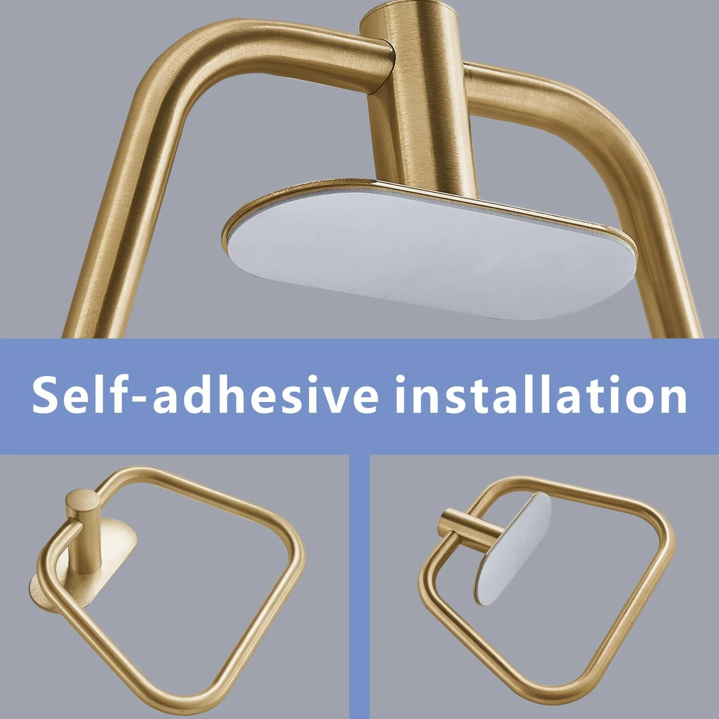 Anneau Porte-Serviette Autocollant en Acier Inoxydable 304 pour Salle de Bain et Cuisine, Trapézoïdal Or