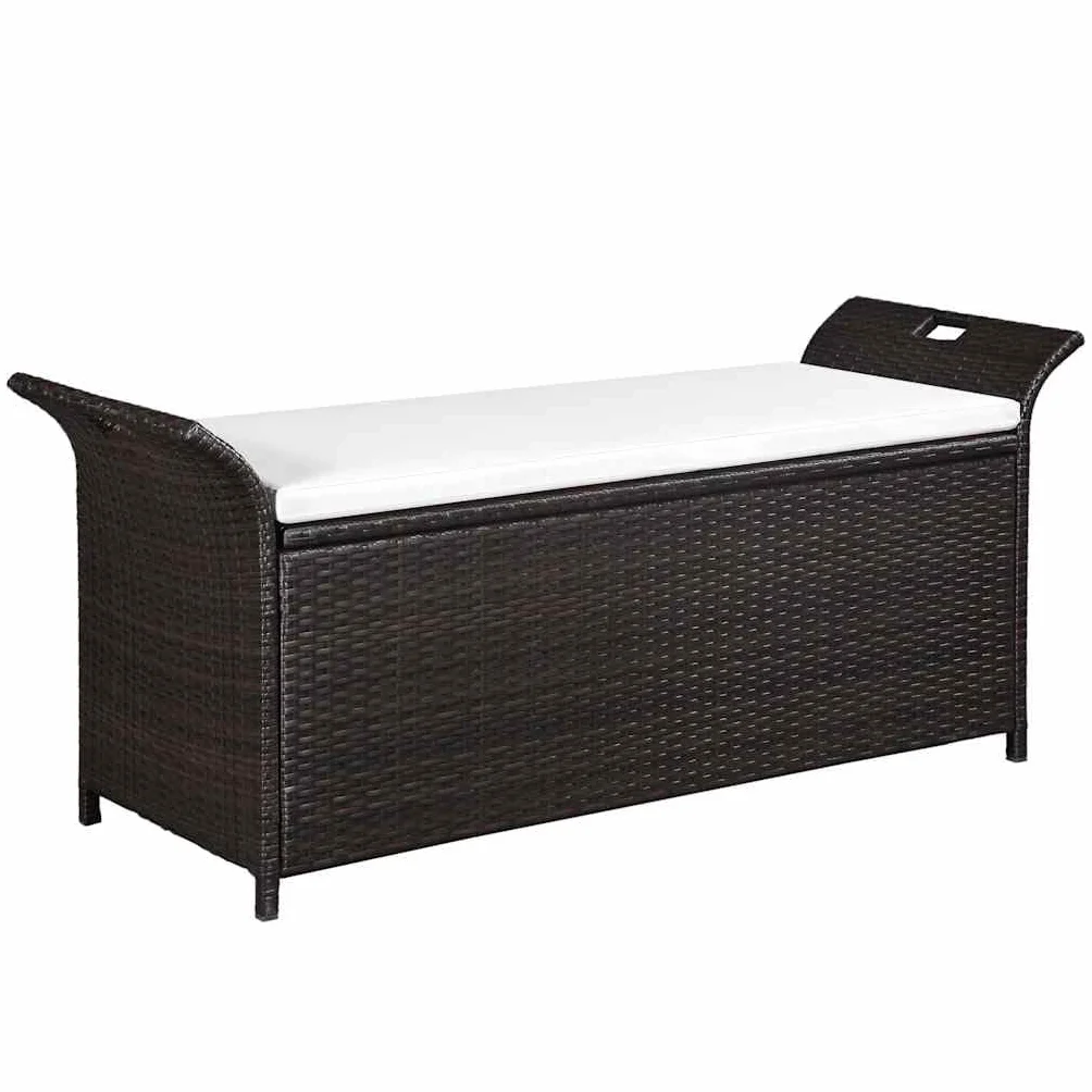 Banc de jardin 138 cm Résine tressée Marron avec coussin