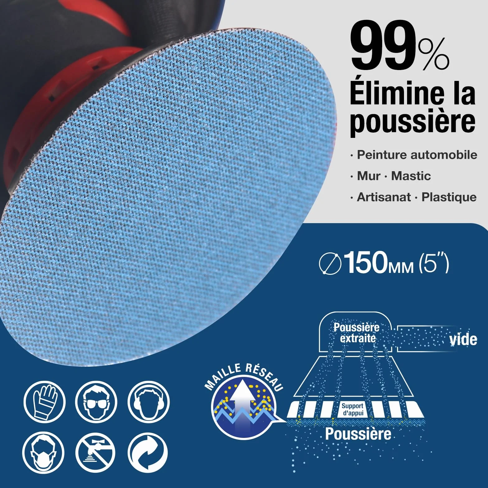 Disques Abrasifs 150mm Grain 80/120/180/240/320 Céramique Anti Poussière 40 Pièces