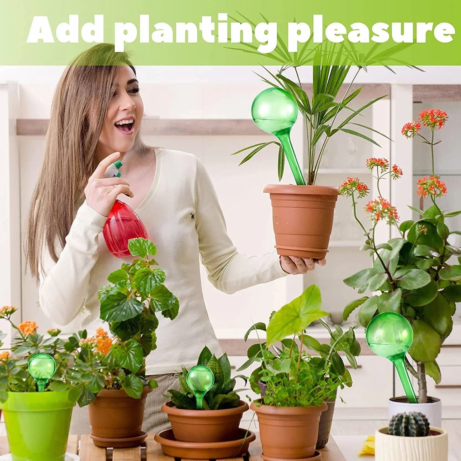 Lot de 18 boules d'irrigation pour plantes, petites plantes, 13 x 5 cm, boules d'irrigation, boules d'irrigation, pour l'intérieur et l'extérieur, vert + transparent