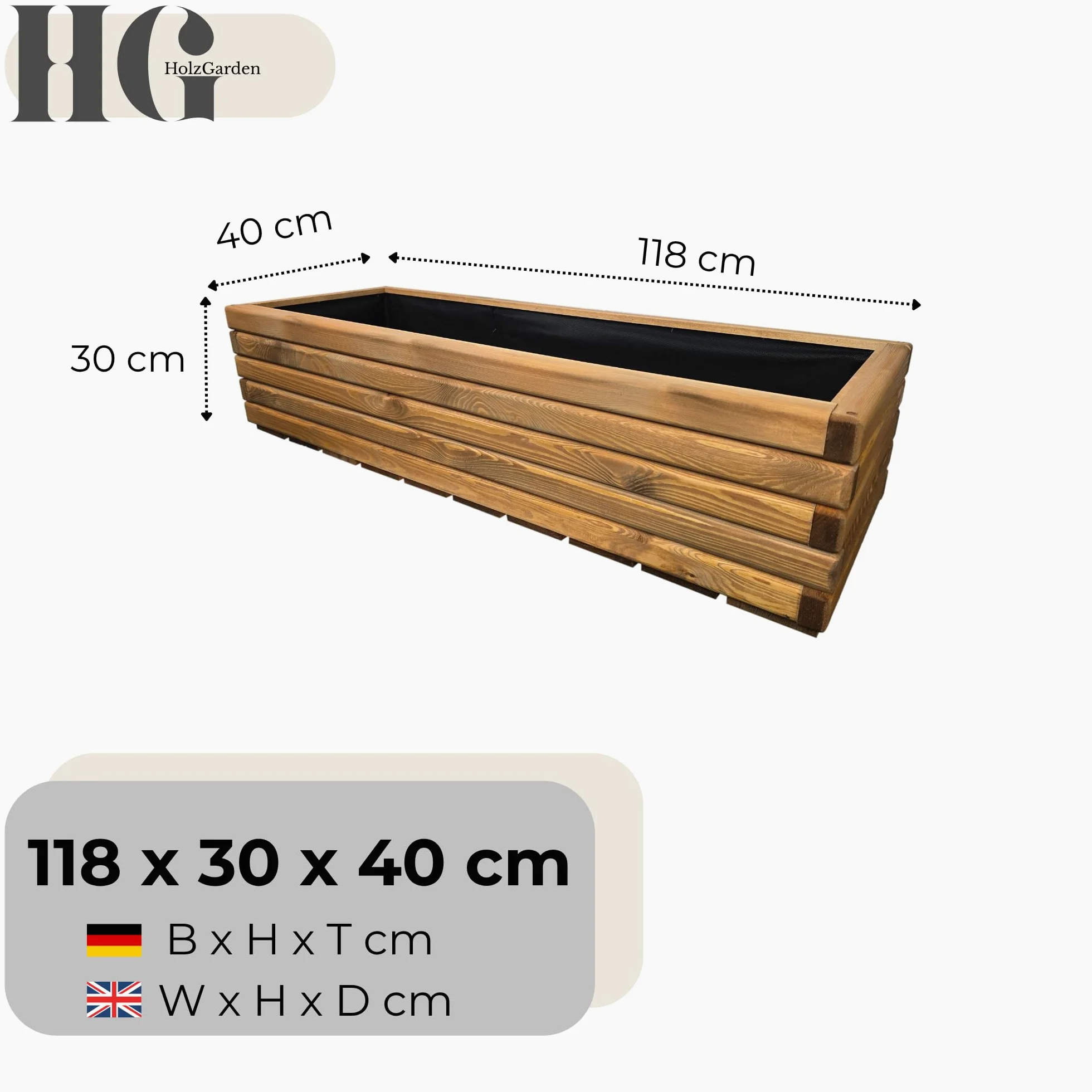 Jardinière en Bois avec Non-tissé 118x30x40 cm Imprégné Couleur PinPot de Fleurs Jardin, Balcon, Terrasse Résistant aux Intempéries Bois Massif Jardiniere Exterieur Grande Taille 95L