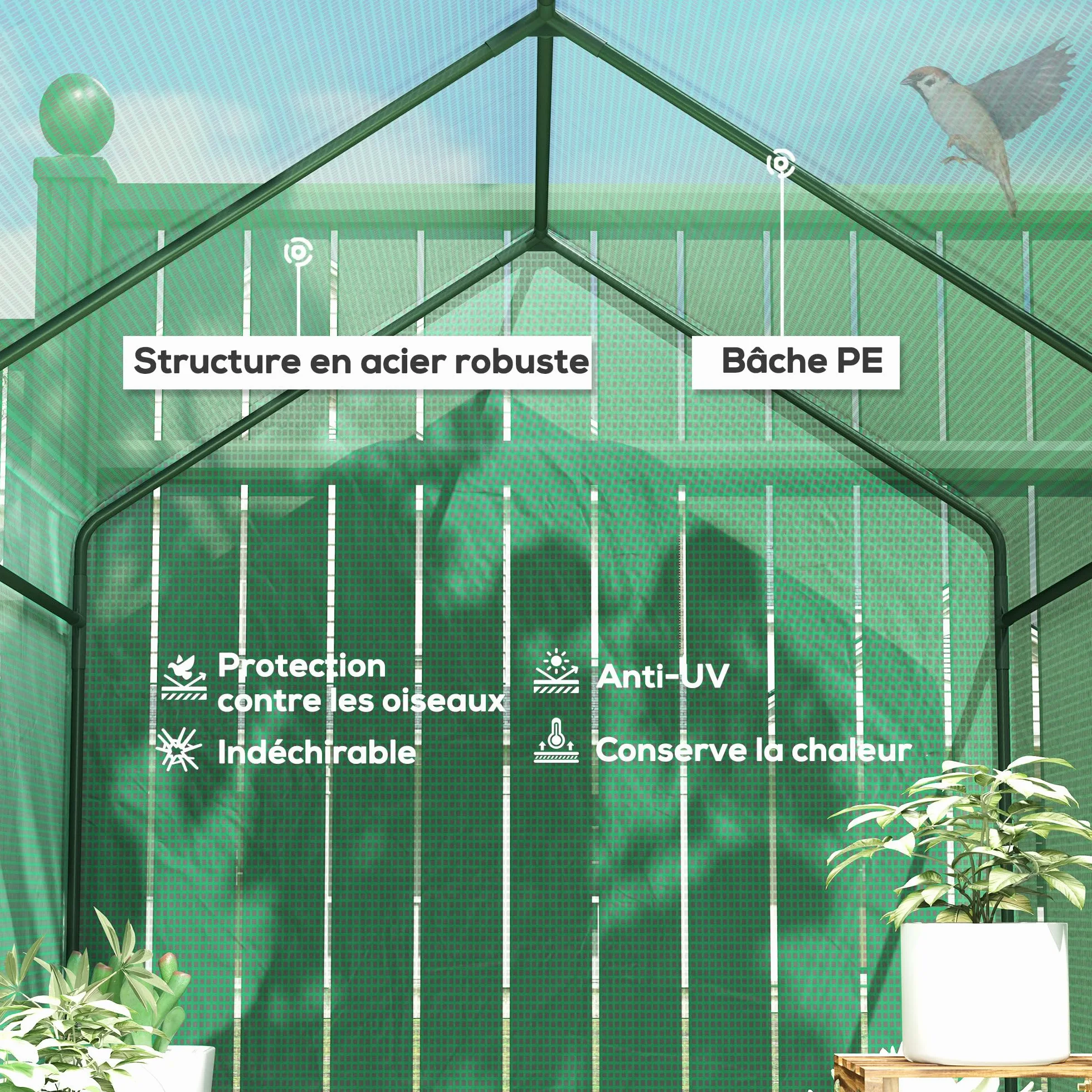 Outsunny Serre de Jardin PE, 140 g/m², 186 x 120 x 190 cm, Vert