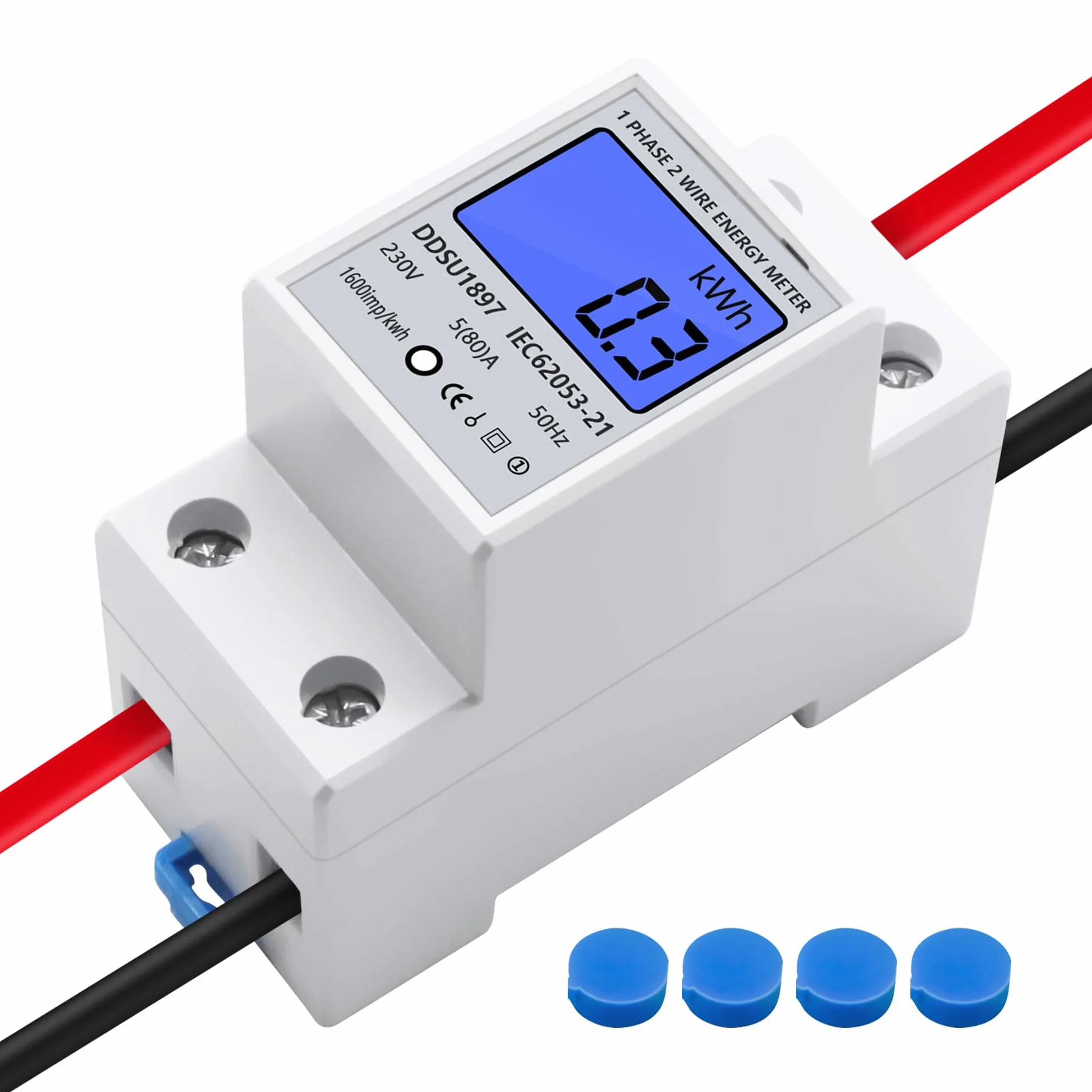 Compteur Électrique Monophasé LCD Rétroéclairé 50/60Hz Rail DIN 230 5(80)A Mesureur Consommation kWh