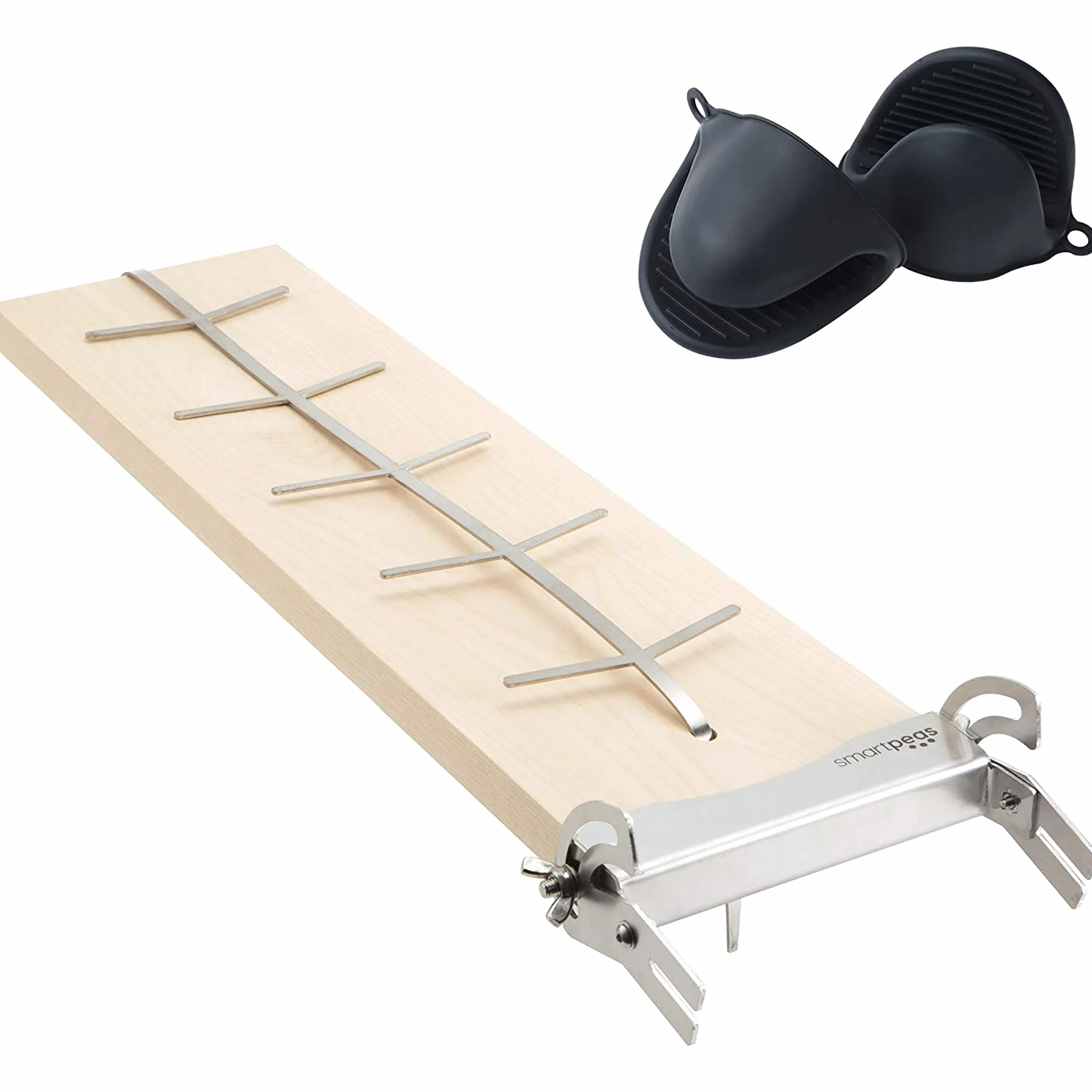 Planche à saumon ignifuge en bois de bouleau avec support en acier inoxydable inclinable et gants en silicone