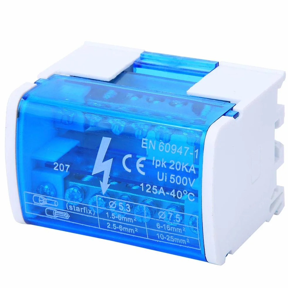 Boîte de jonction Rail Din monophasé 2 niveaux cache-poussière transparent 207