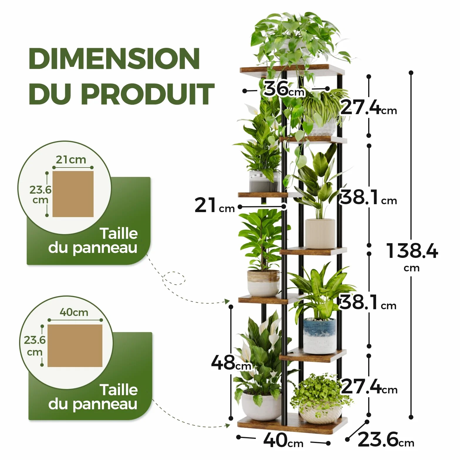 Bamworld Support Plantes Interieur 7 Niveaux Métal Étagère à Fleurs Brun