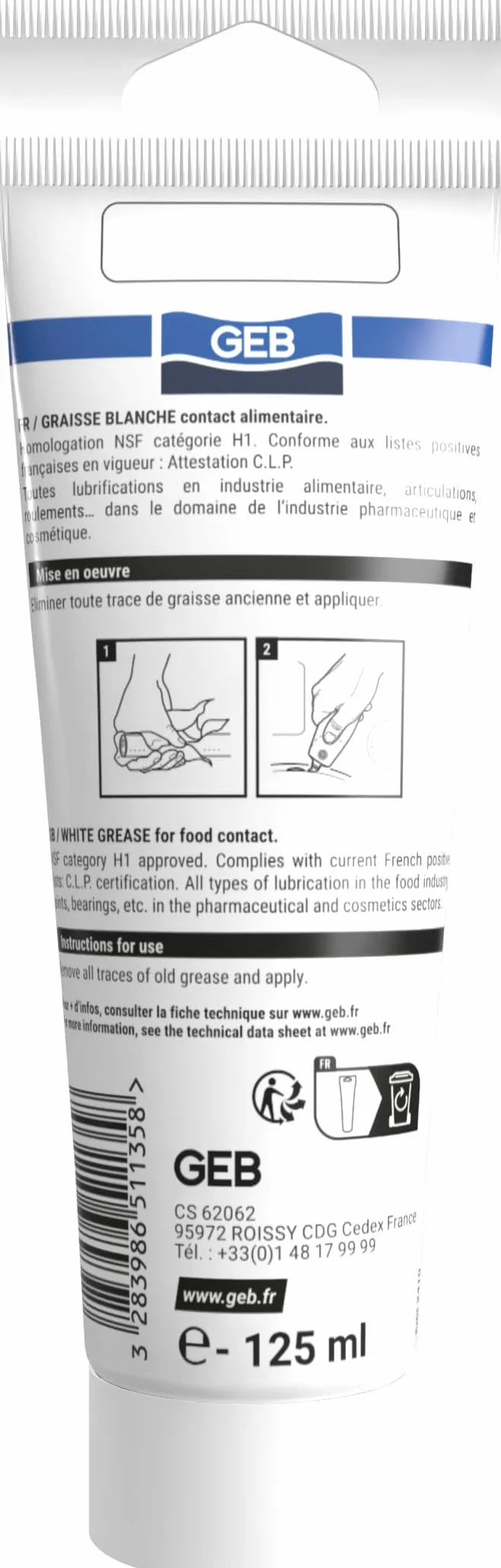 Graisse blanche sans savon contact alimentaire lubrification roulements machines à café Tube 125ml