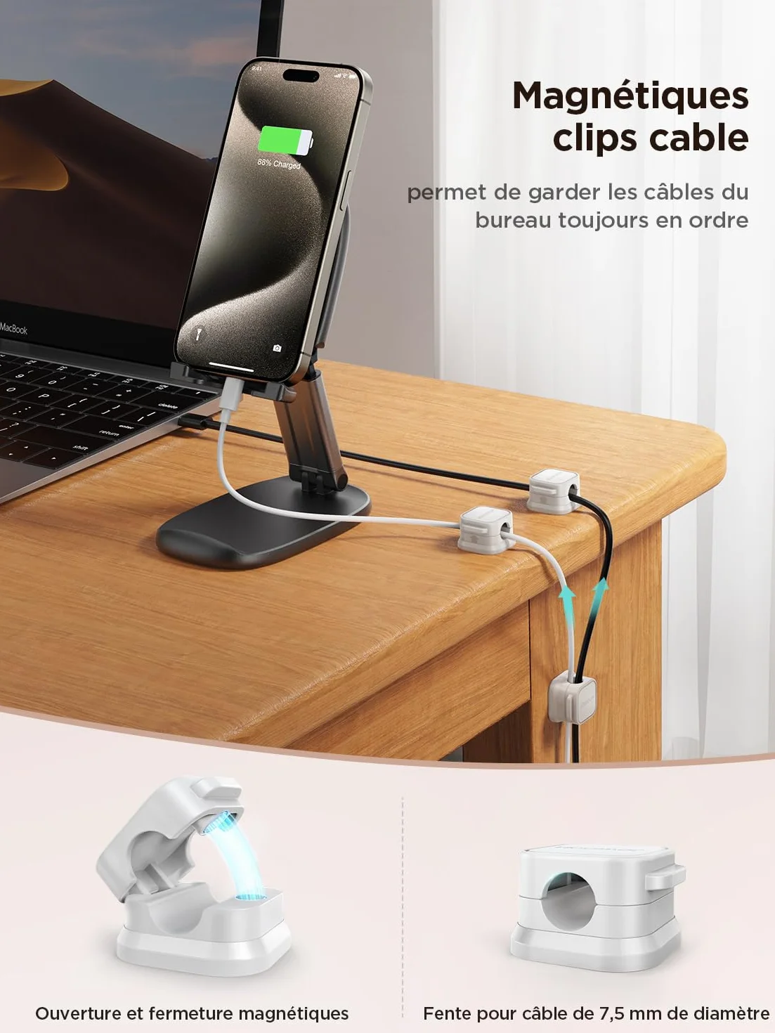 JOYROOM 6 Pack Clips Câble Organisateur de Câbles Magnétique Auto-adhésif Support de Câbles Blanc