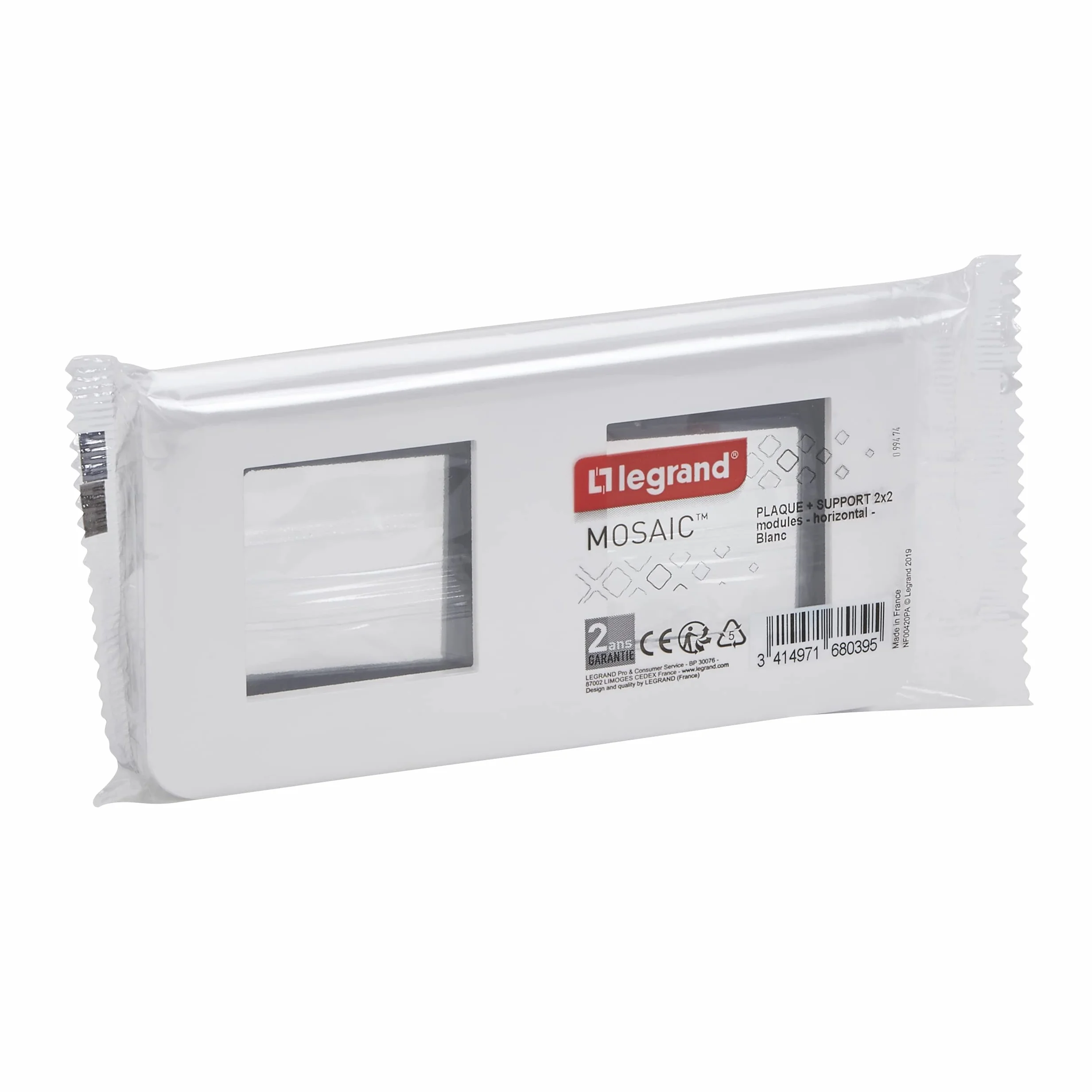 Legrand Plaque Mosaic 2x2 Modules Blanc Brillant Fixation Vis Boîte Encastrée