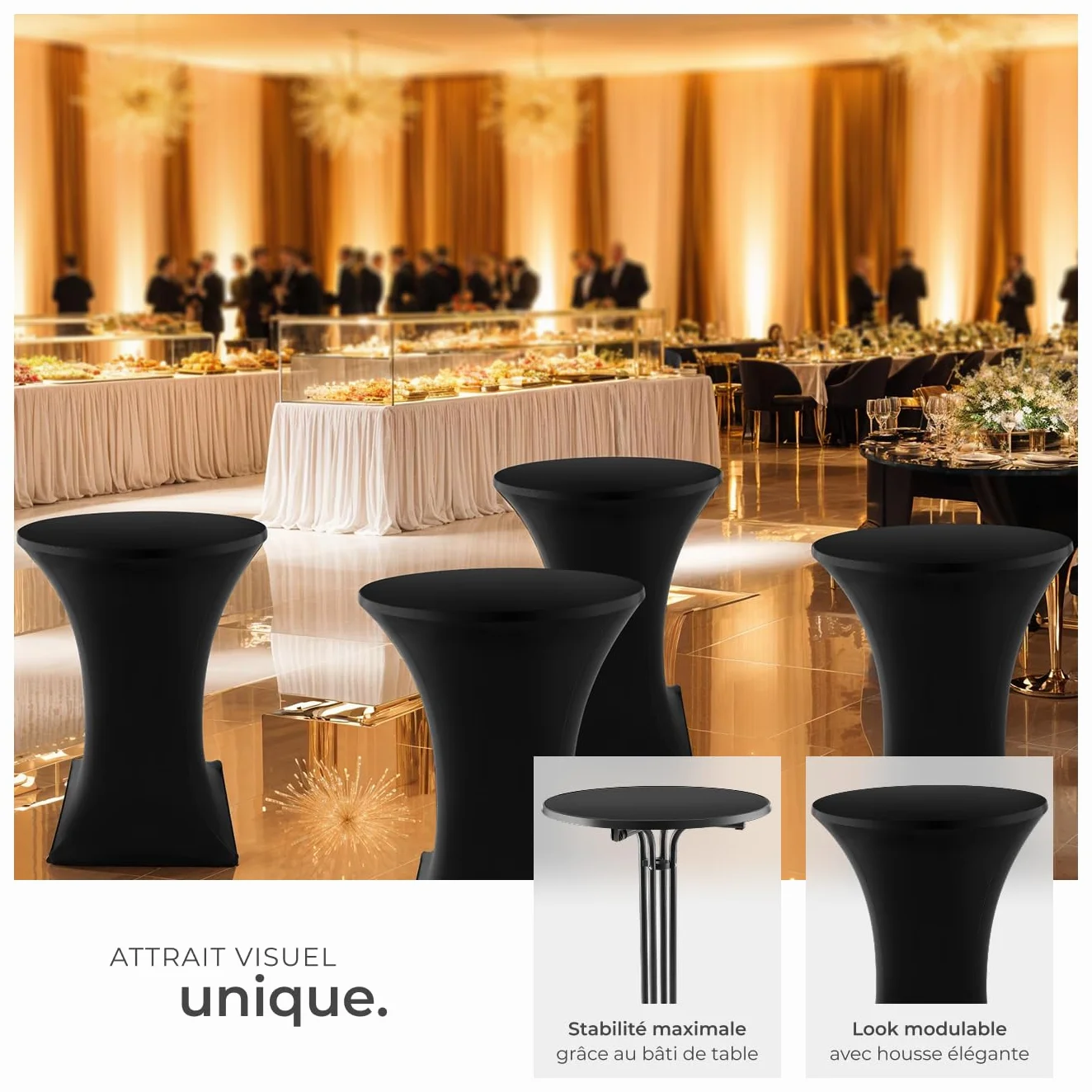 Tectake Table de Bar Ronde Pliante Acier laqué Ø 90cm x 110 cm Housse Incluse