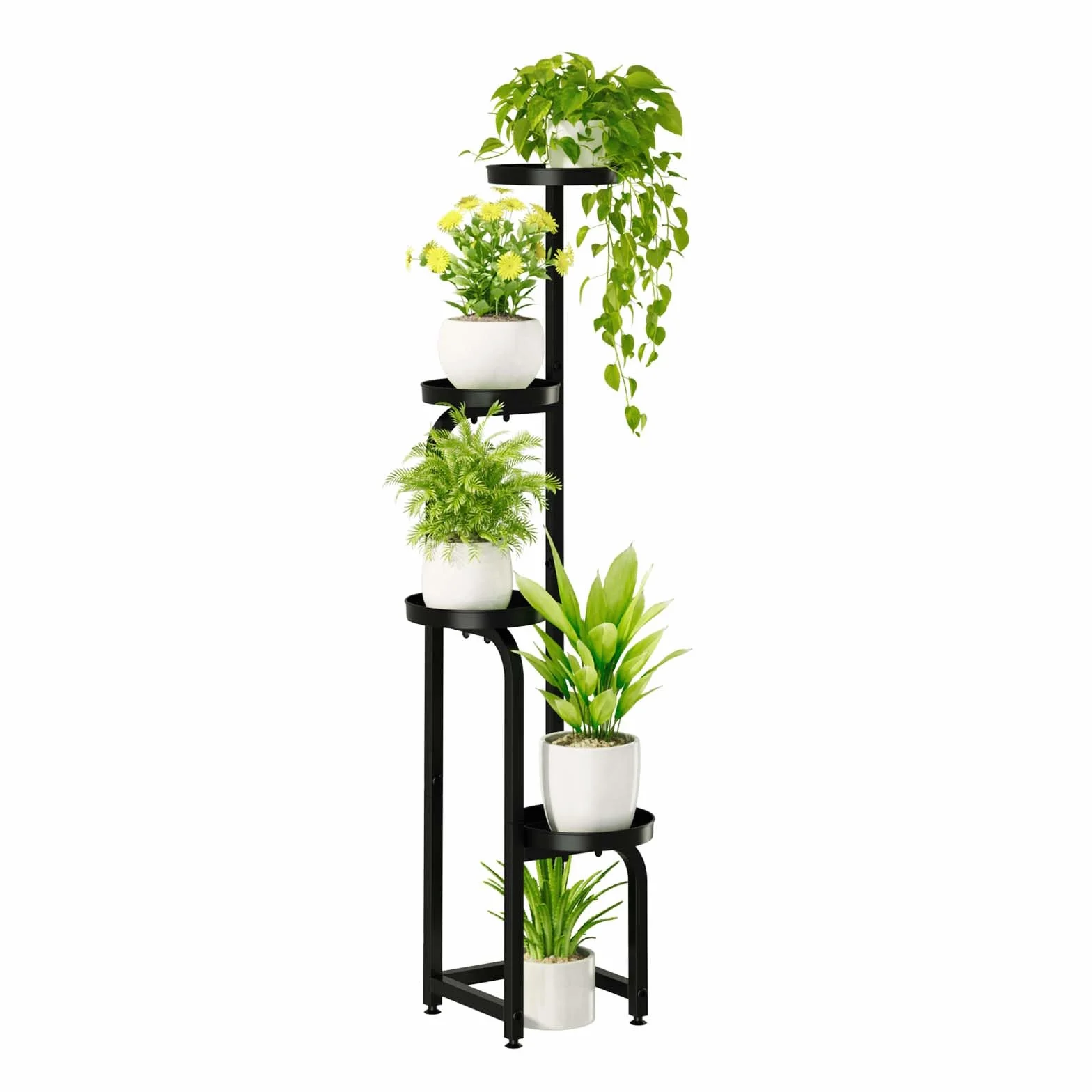 Bamworld Support Plantes Intérieur Haut 4 Niveaux Métal Étagère Plante pour Extérieur Terrasse Jardin Balcon