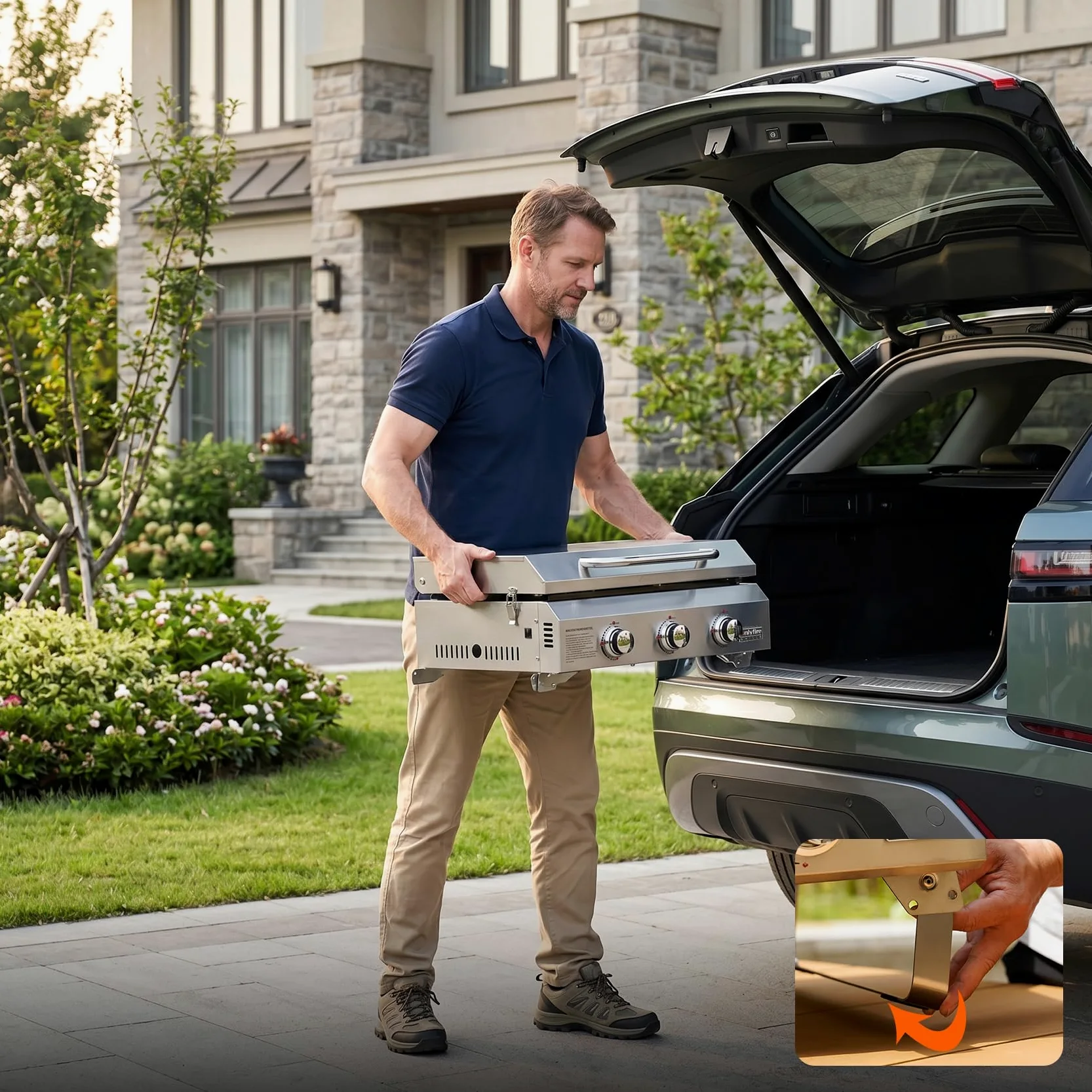 onlyfire Plancha à Gaz de Table en Inox, Barbecue Gaz avec Couvercle et 3 Brûleurs 7kW, Plancha 57x36cm avec Revêtement en Céramique Antiadhésif, Pieds Pliables pour Terrasse, Balcon et Camping
