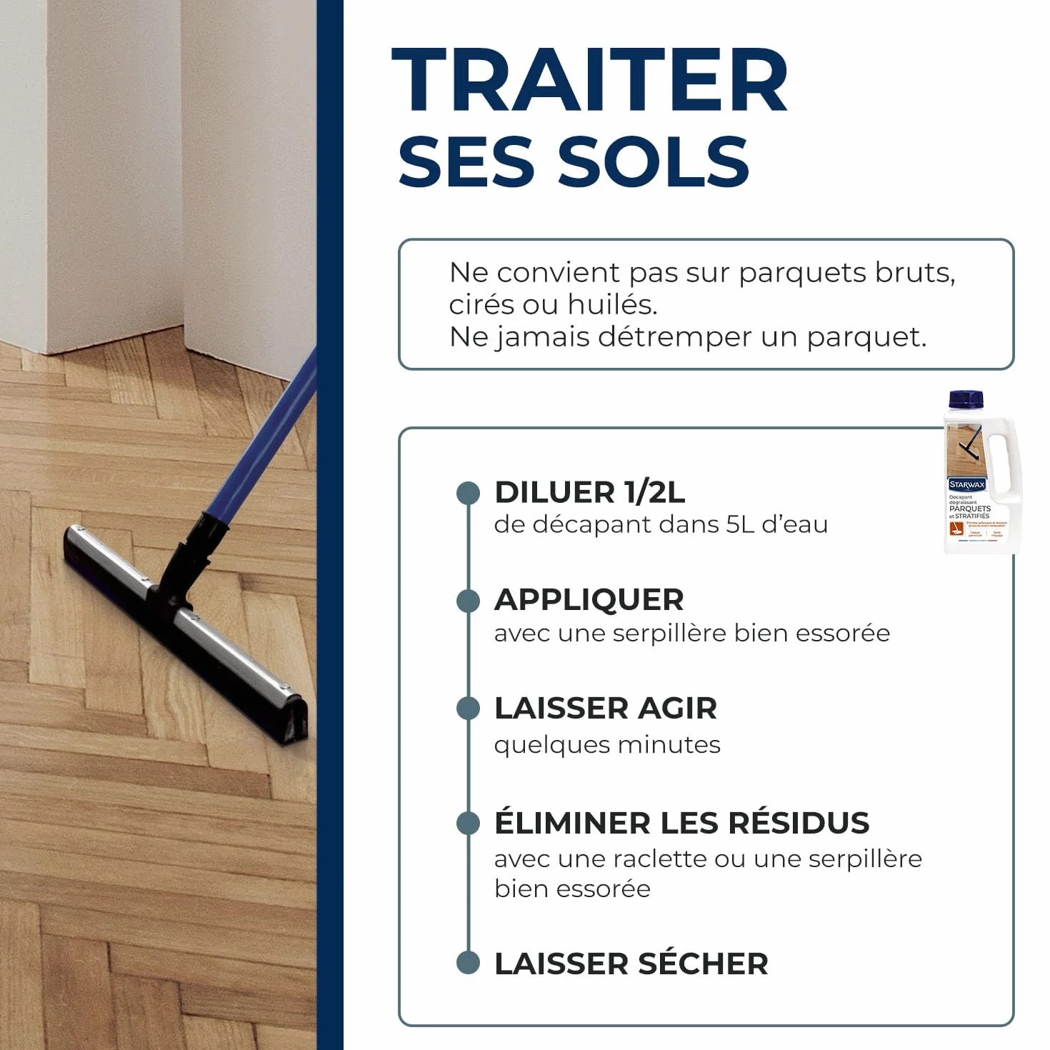 STARWAX Décapant Dégraissant Parquets Sols Stratifiés 1L 80m² Sans Rinçage