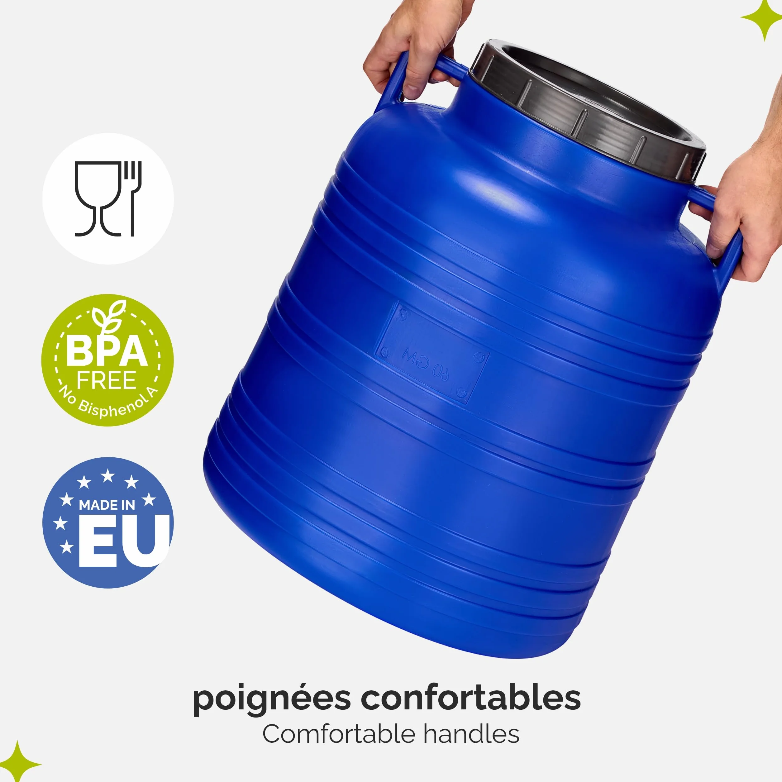 Réservoir Eau 60 litres sans BPA avec Robinet et Couvercle Bleu