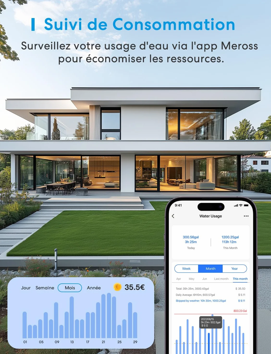 Meross Programmateur Arrosage WiFi MST100, Arrosage Automatique APP, Raccord Double Laiton, Compatible HomeKit Alexa Google Home, Blanc 2.4GHz