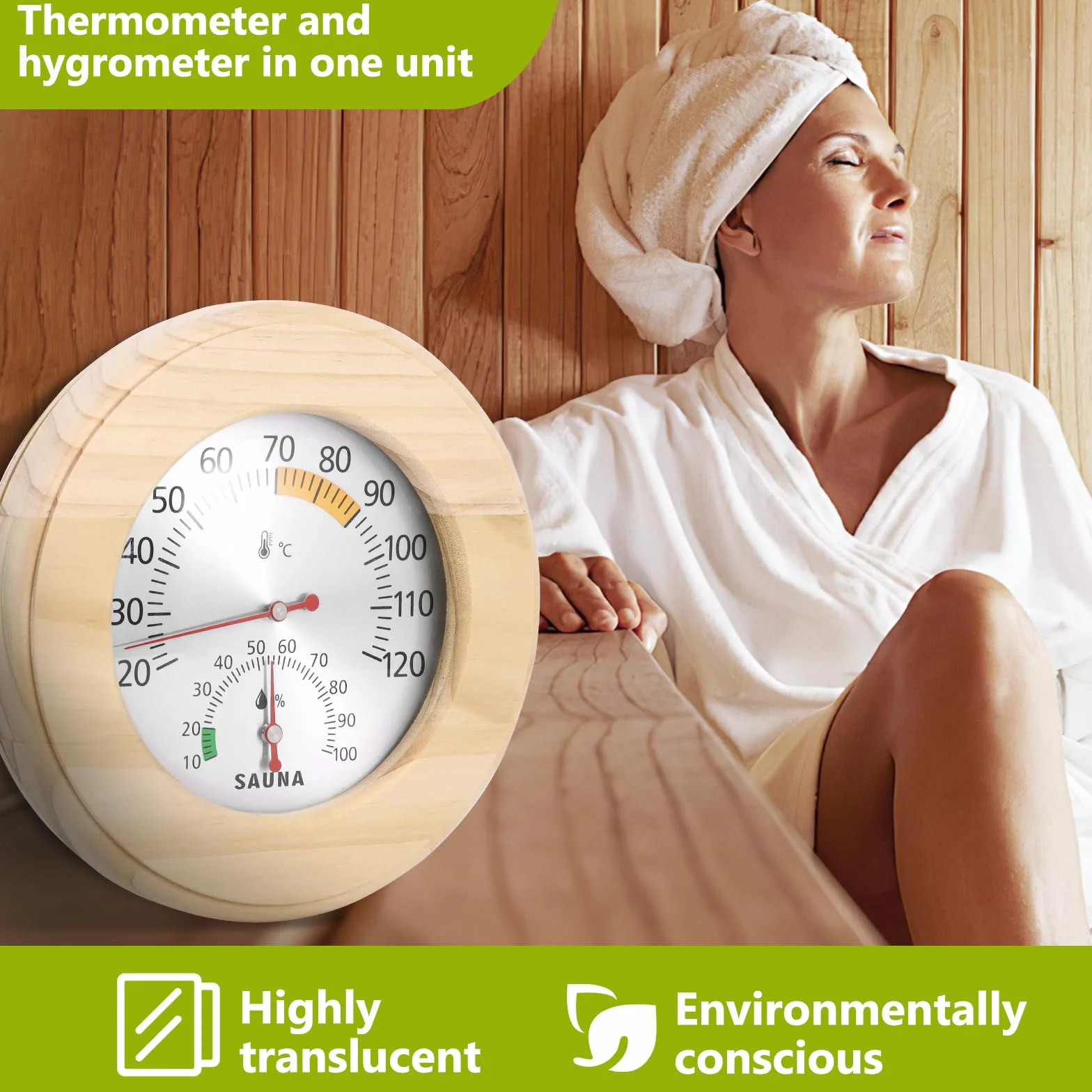 Thermomètre hygromètre 2 en 1 en bois haute précision pour sauna hammam