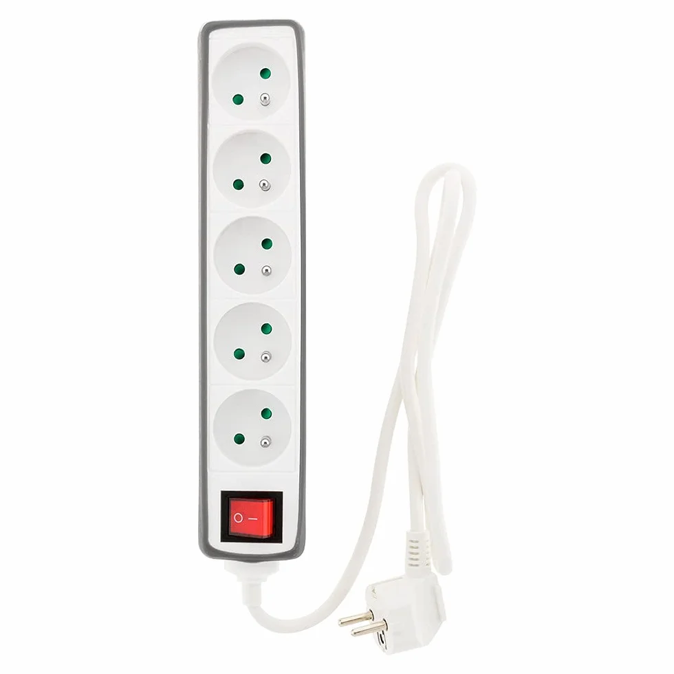 Zenitech Multiprise 5 Prises 16A 2P+T Interrupteur Intégré Housse Silicone Anti-Choc Gris Cordon 1,5 m