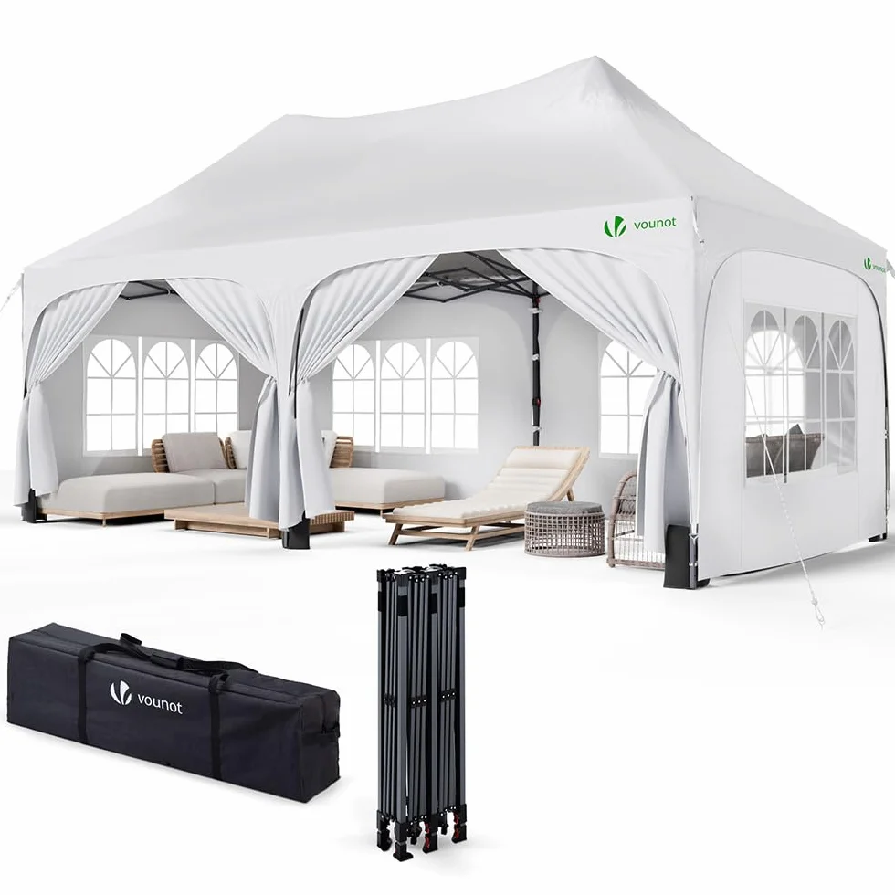 VOUNOT® Tonnelle de Jardin Extérieur 3x6m Barnum Pliant avec 6 Parois Amovibles et 6 Sacs de Sable Tente de Reception Imperméable et Anti-UV pour Camping Festival Mariage Sac de Transport Inclus Blanc