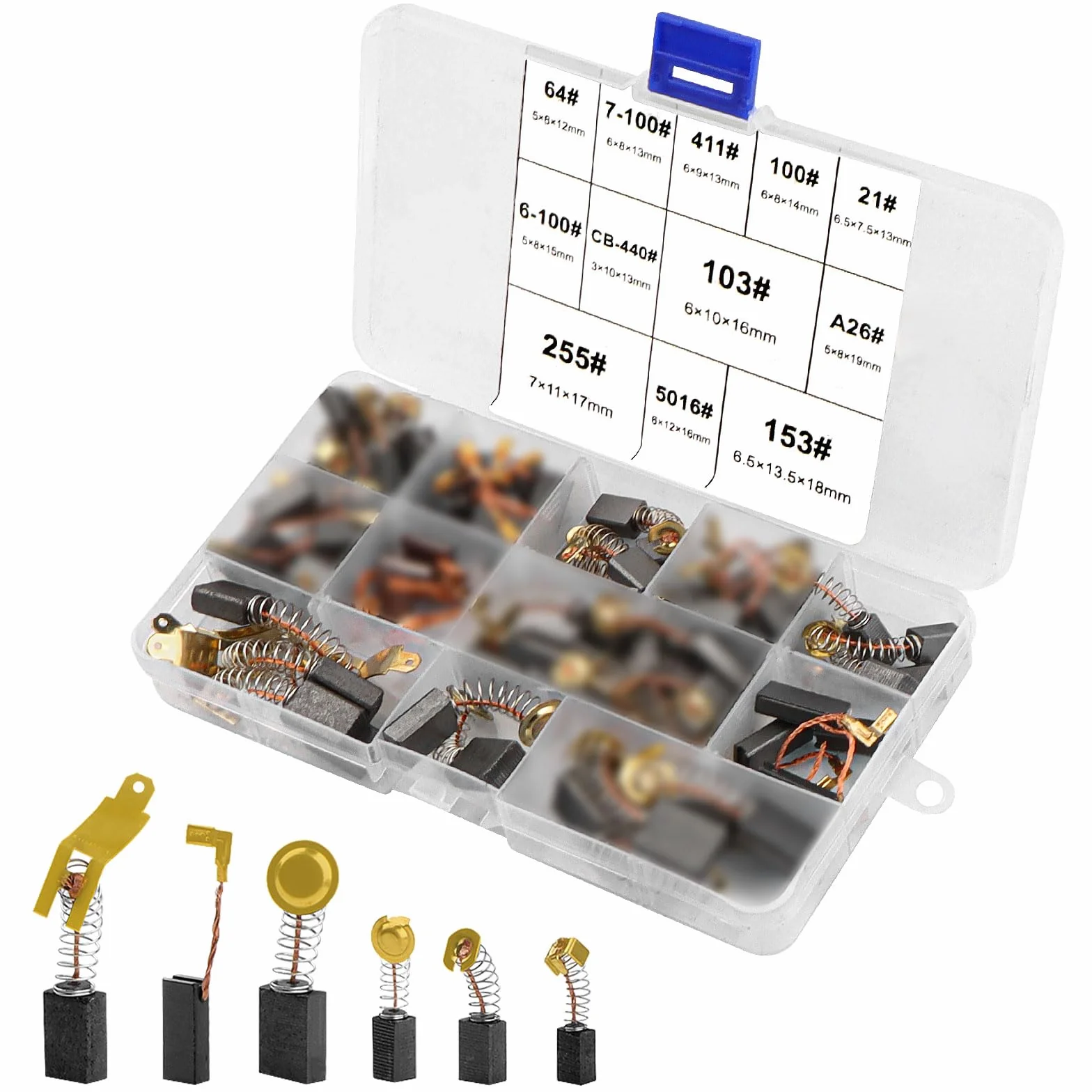 MAKITA Balais de Charbon 62 Pièces Brosses de Carbone pour Meuleuse Scies D'angle, 12 Tailles