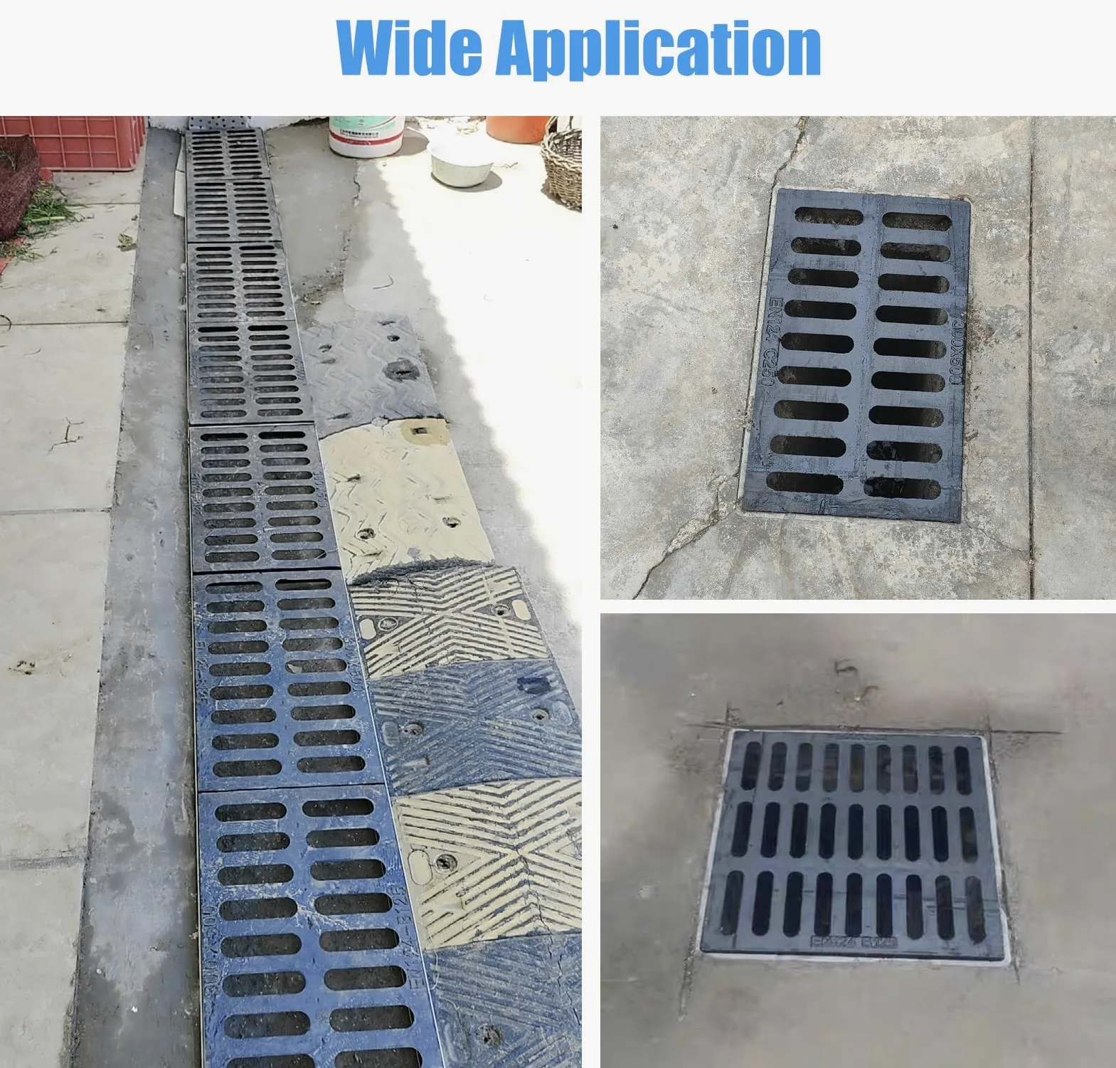 Caniveau Exterieur Grille de Drainage en Fonte Robuste pour Cour, Couvercle de Drain de Sol de Sous-sol Rectangulaire Durable, Grille de Drainage D'égout Amovible pour Bloquer Les Débris(50x30x3cm/19.