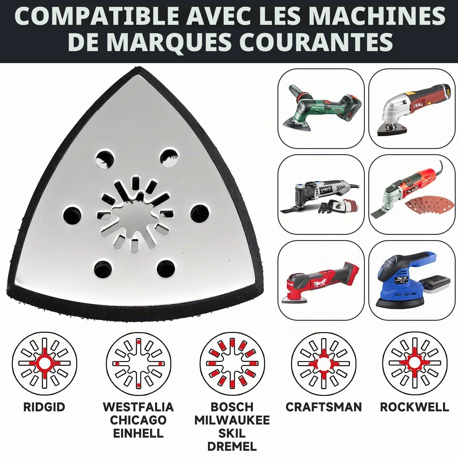 Papier Poncage 93 mm Plaques de Ponçage Triangulaires Accessoires Outil Multifonction Ponçage Base Metálica Alta Adhesión