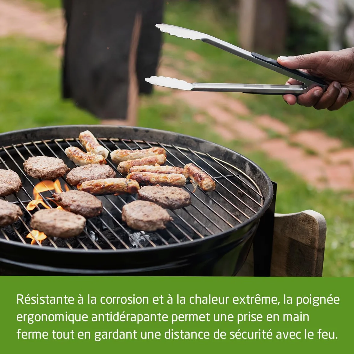Amig - Pince à barbecue Fireplus - Accessoire de cuisine pour barbecue - Acier inoxydable - Avec poignée en caoutchouc antidérapante - Résistant à la chaleur - 34,5 cm